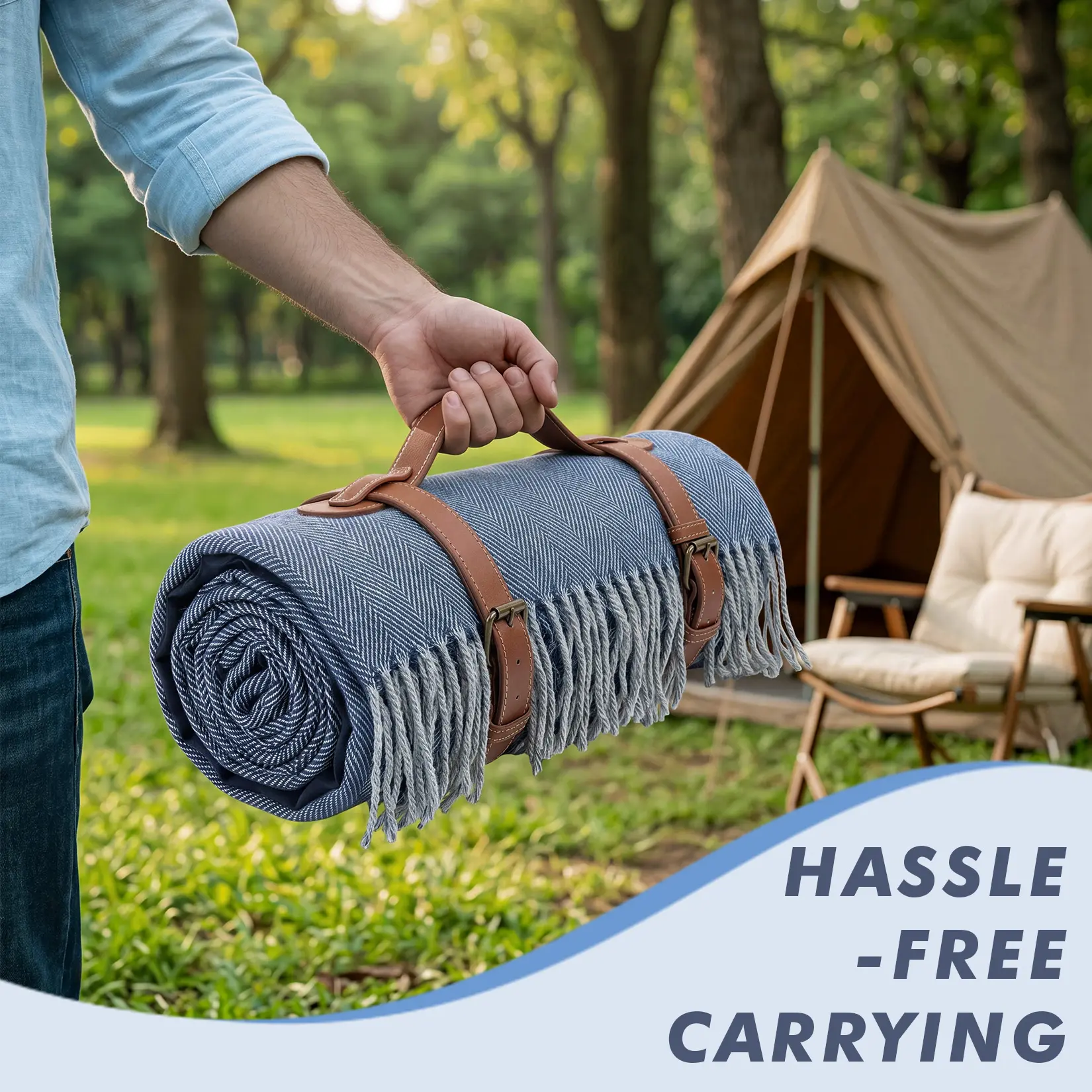 Waterproof Outdoor Picnic Blanket – Large 4.9×6.6ft, Soft Acrylic & Oxford, PVC Backing, Collapsible, Tassel Edge, Easy Clean, Portable Mat for Beach, Park, Camping, Indoor & Outdoor Use
