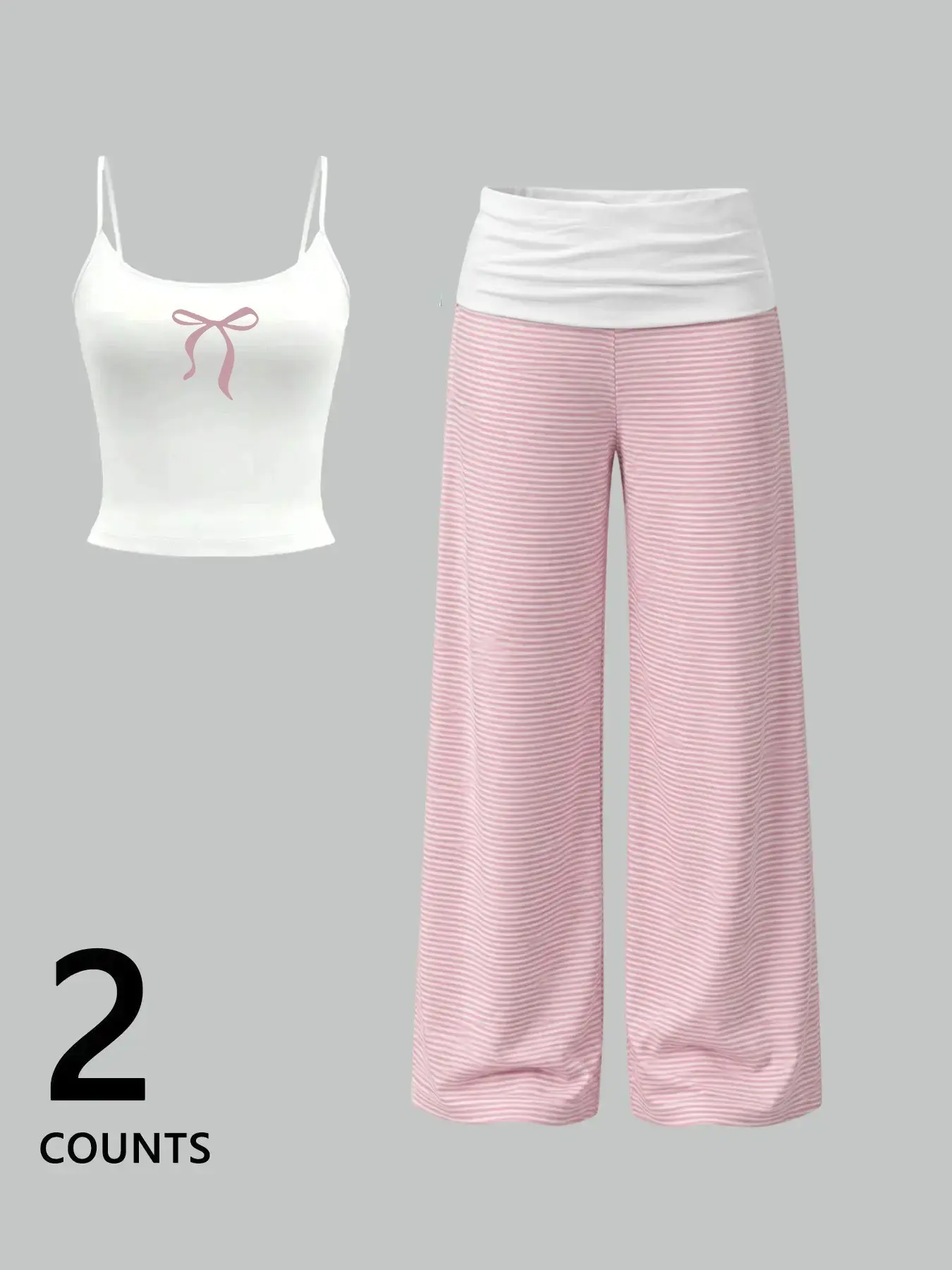 Women's 2-Piece Home Set, Short Strap Top + Striped Loose Pants, Casual Butterfly Print, Sweet Style, Casual Loungewear Sets, Sleepwear, Loungewear, Yoga, Indoor Wear