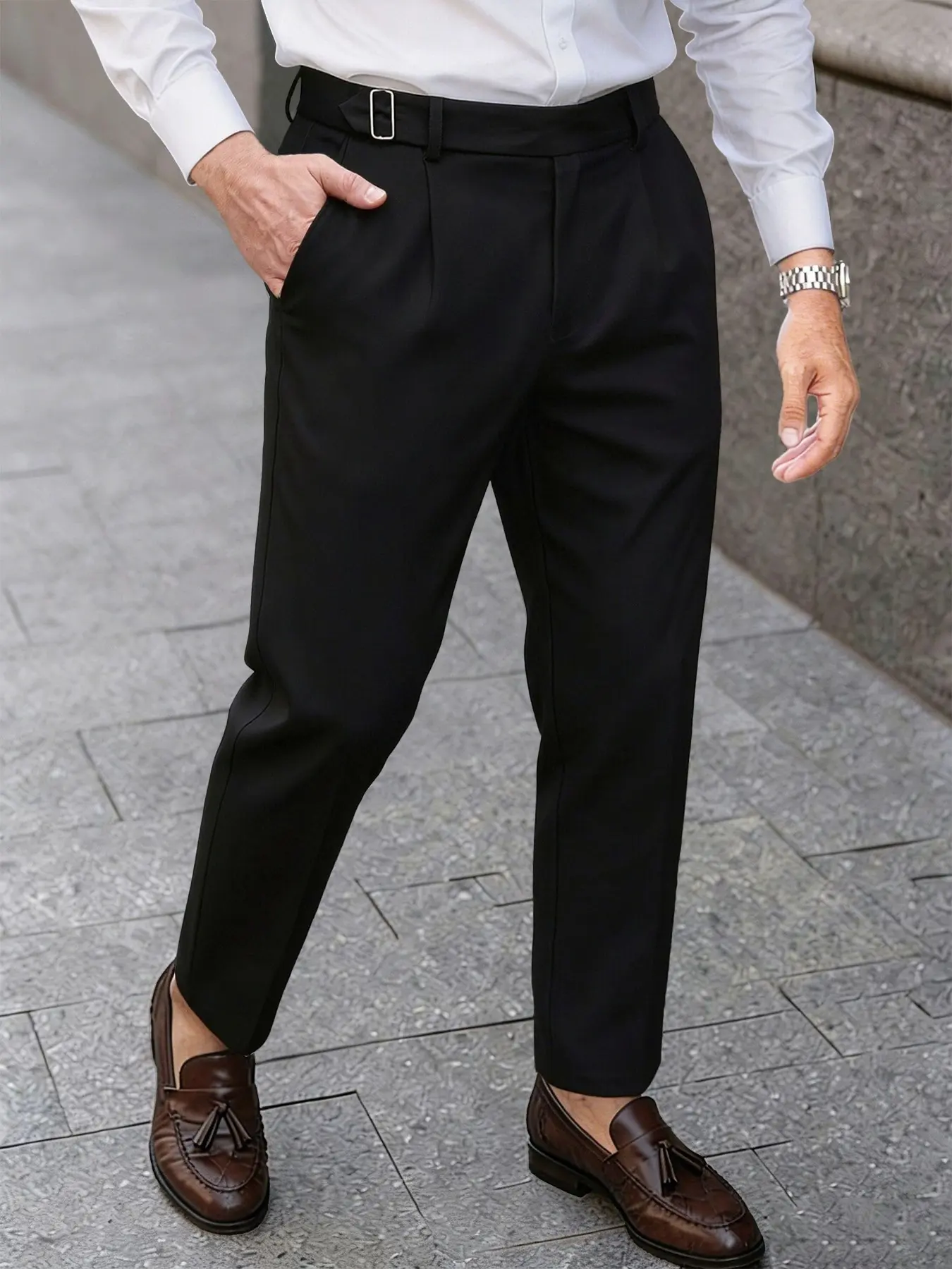 Men's Italian Single Pleat Conical Casual Pants, Anti-Wrinkle Fabric, Metal Waist Adjuster, Business/date/daily Wear, Comfortable Fit, Casual Comfy Pants