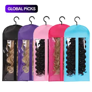 Wig Storage Bag with Hook, 2/5 Pcs Zipper Transparent Dustproof Wig Storage Hanger Bag, Hair Extension Holder Wig Bag for Multiple Wigs, Wig Tool Accessories for Home Use Household Dust Cover