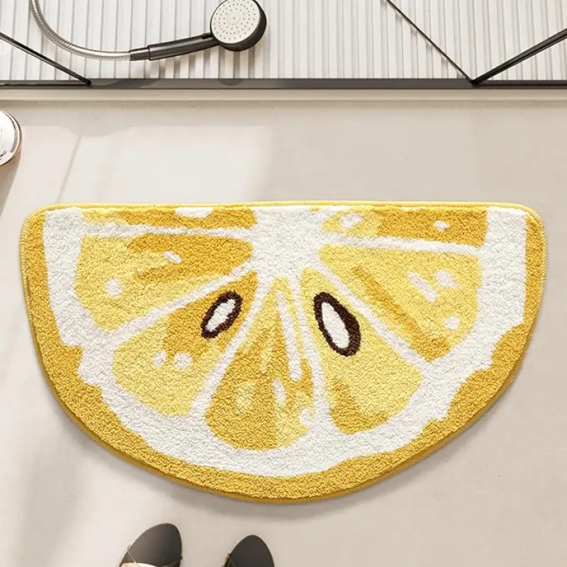 Lemon Fruit Slice Print Single Bath Mat - Playful, Thick, Super Absorbent, Non-Slip, Ultra Soft, Quick-Dry Bathroom Rug for Shower, Kids Room, Single Mat