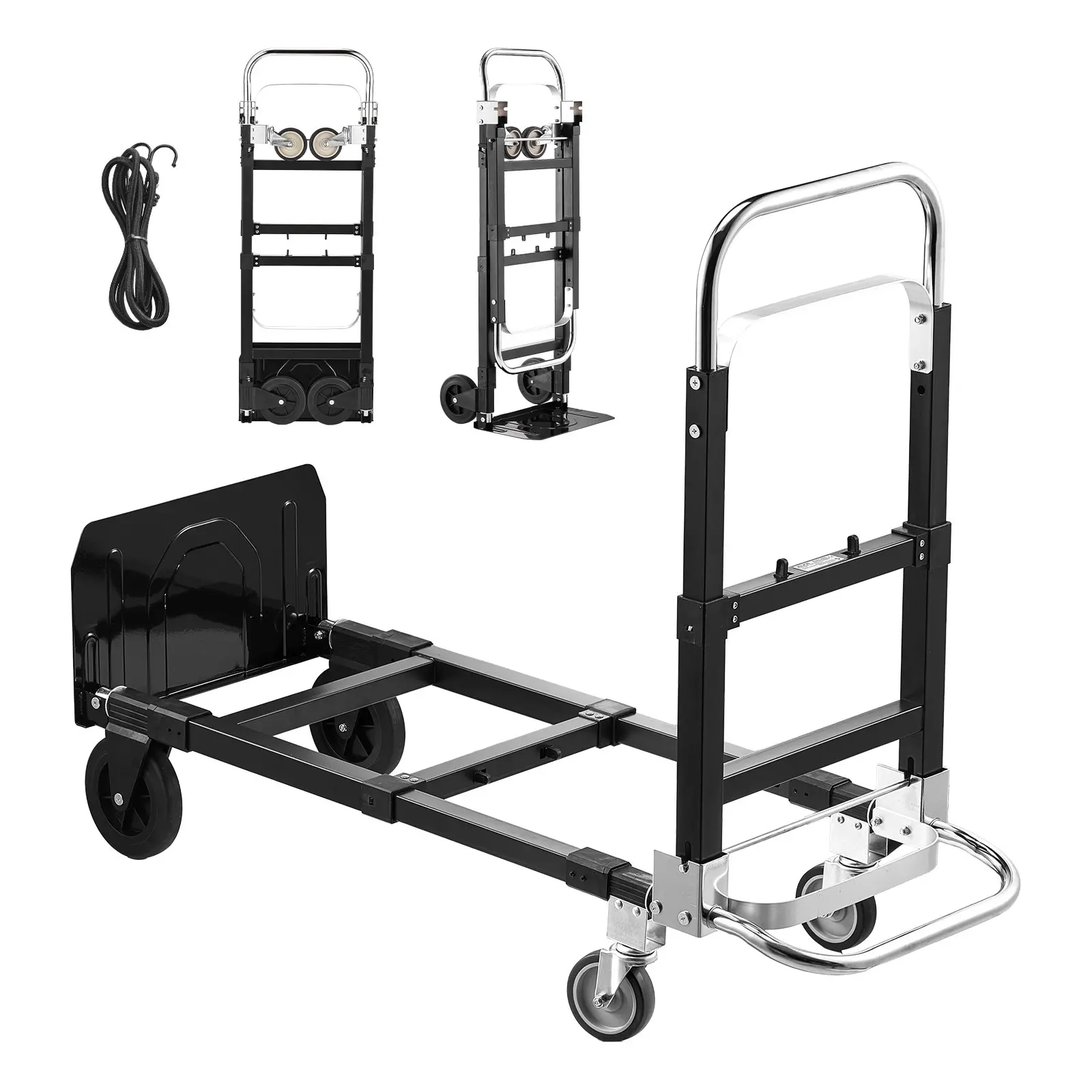 【DealsForYouDays】VEVOR 2 in 1 Folding Hand Truck, 500 lbs Load Capacity for 4-Wheel Mode, Convertible Hand Truck Dolly with Wheels Adjustable Handle, Portable Trolley Dolly for Moving Home, Office, Warehouse