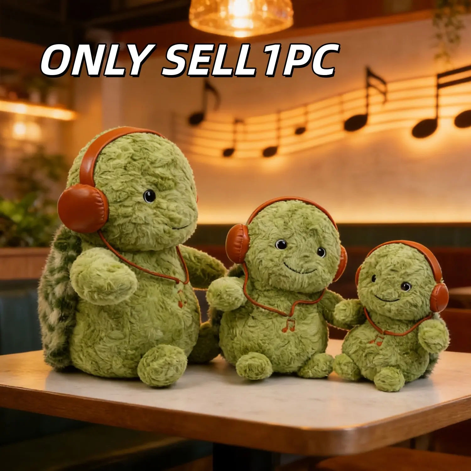 1pc Dynamic Little Turtle Soft Adorable Stuffed Plush Doll, Cute Comfort Pillow for Kids, Creative Turtle Plush Toy with Headphones Listening to Music, Warm Birthday Gift for Friends, Family and Classmates