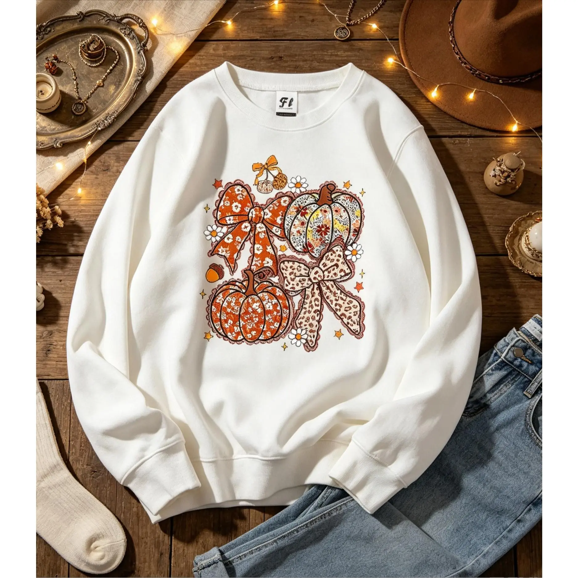 Fall Pumpkin,Fall Coquette Bow, Floral Leopard Pumpkin, Autumn, Fall Lace Pumpkin,Viral Cute Western Coquette Pumpkin Season Streetwear For Women Teen Girls, Loose Relaxed Fit Autumn Daily Top,