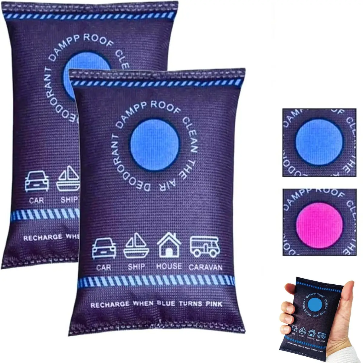 2 Packs of Dehumidifying Sachets, Reusable Moisture-absorbing Agent Sets,  Color Indicating Silica Gel Desiccant Packets, Moisture absorbers for storage, Dehumidifier bag for Closets, Damp Rid Moisture Absorber