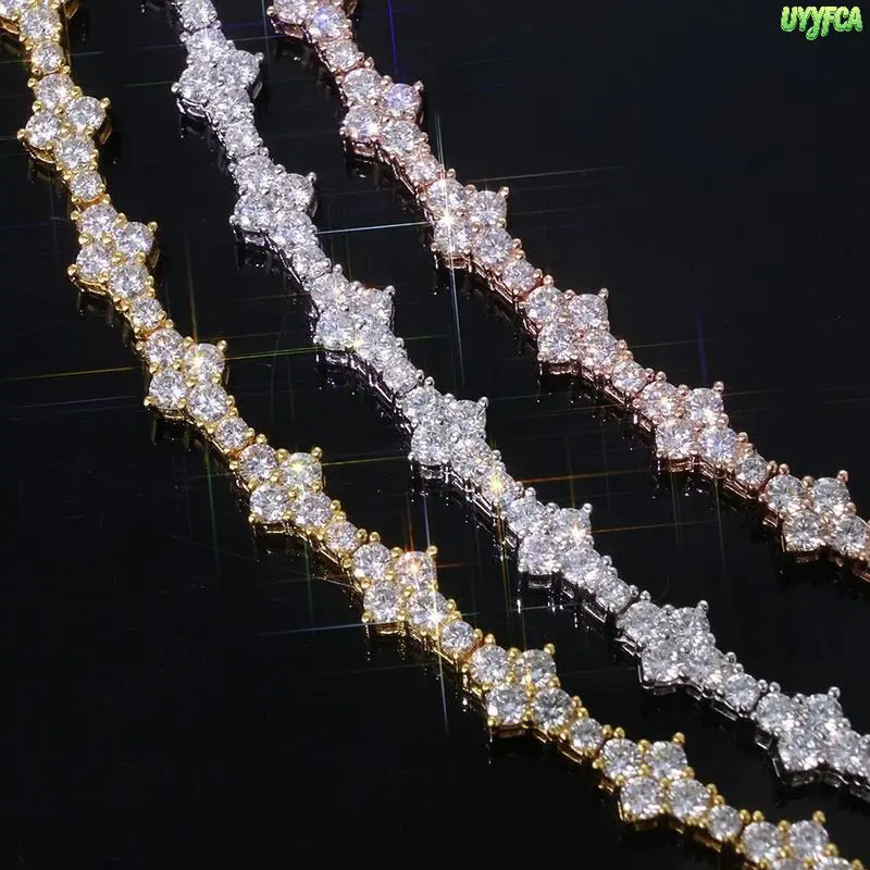 18K Gold Plated Alternating Star & Square CZ Tennis Bracelet, 6.5mm Iced Out Sparkling Unisex Jewelry,Premium Bracelet Secure Spring Clasp Closure,Ideal For Daily Wear, Weddings, Birthdays And Valentine's Day Gifts Perfect Gift
