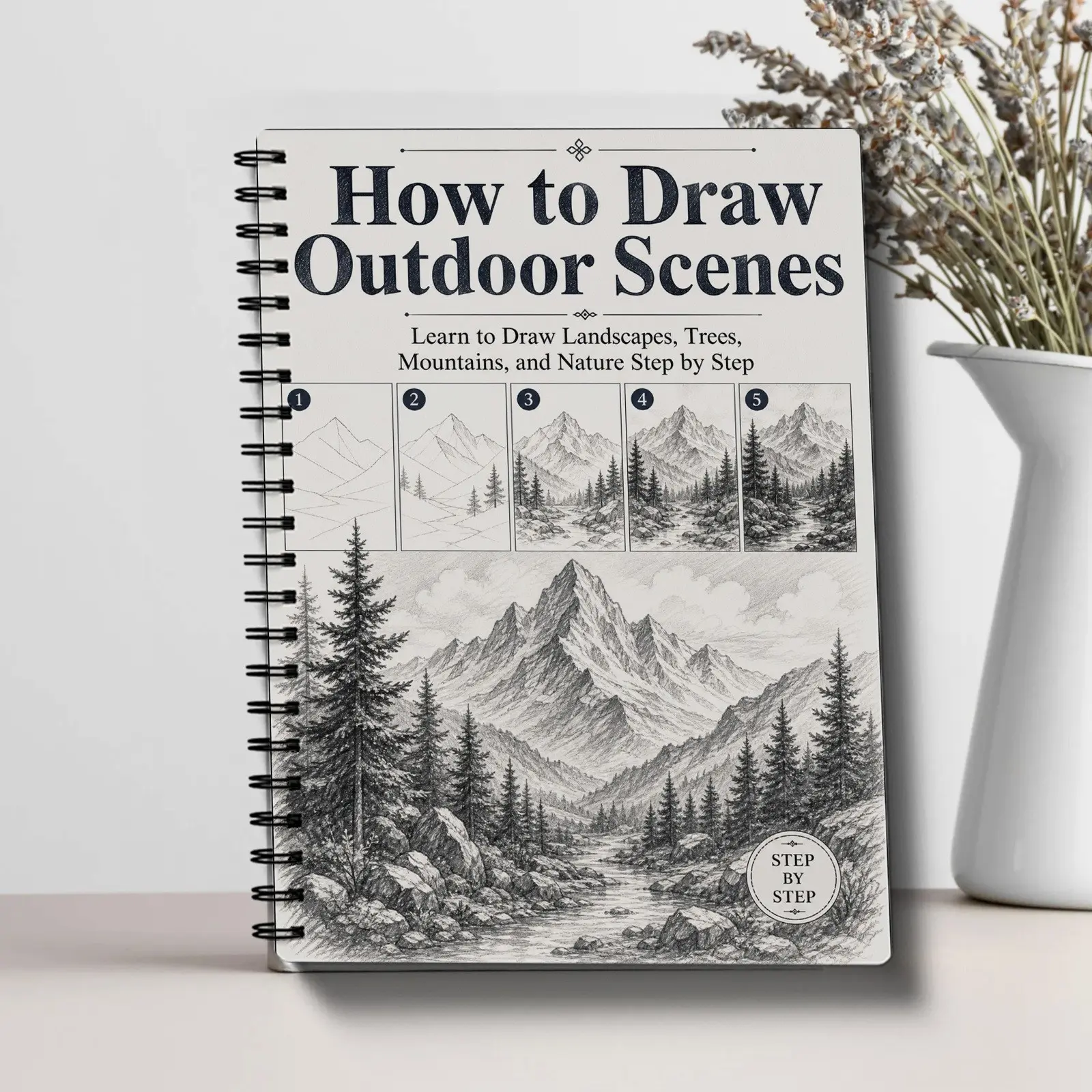 How to Draw Outdoor Scenes – Step-By-Step Nature Sketching Guide, Learn Art Techniques, Perfect for Beginners & Enthusiasts, Trees, Mountains