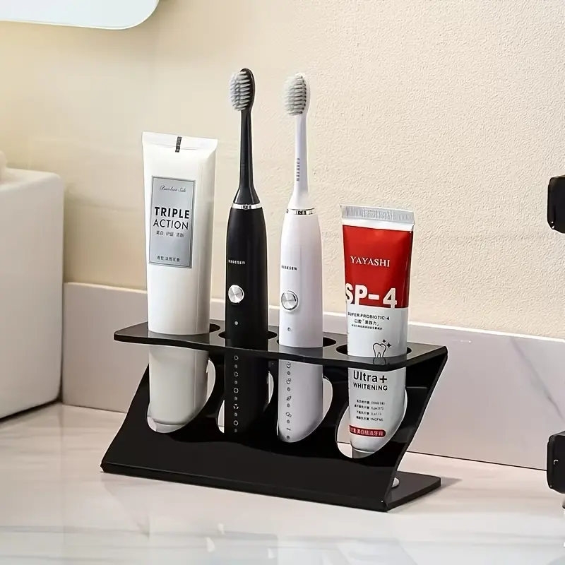 2/4Pcs Luxury Countertop Electric Toothbrush Holder With Cup Storage Multifunctional Drain Organizer Rack For Bathroom Vanity Kitchen Desktop Tidy Storage Home Decor Thanksgiving Christmas Housewarming Gift