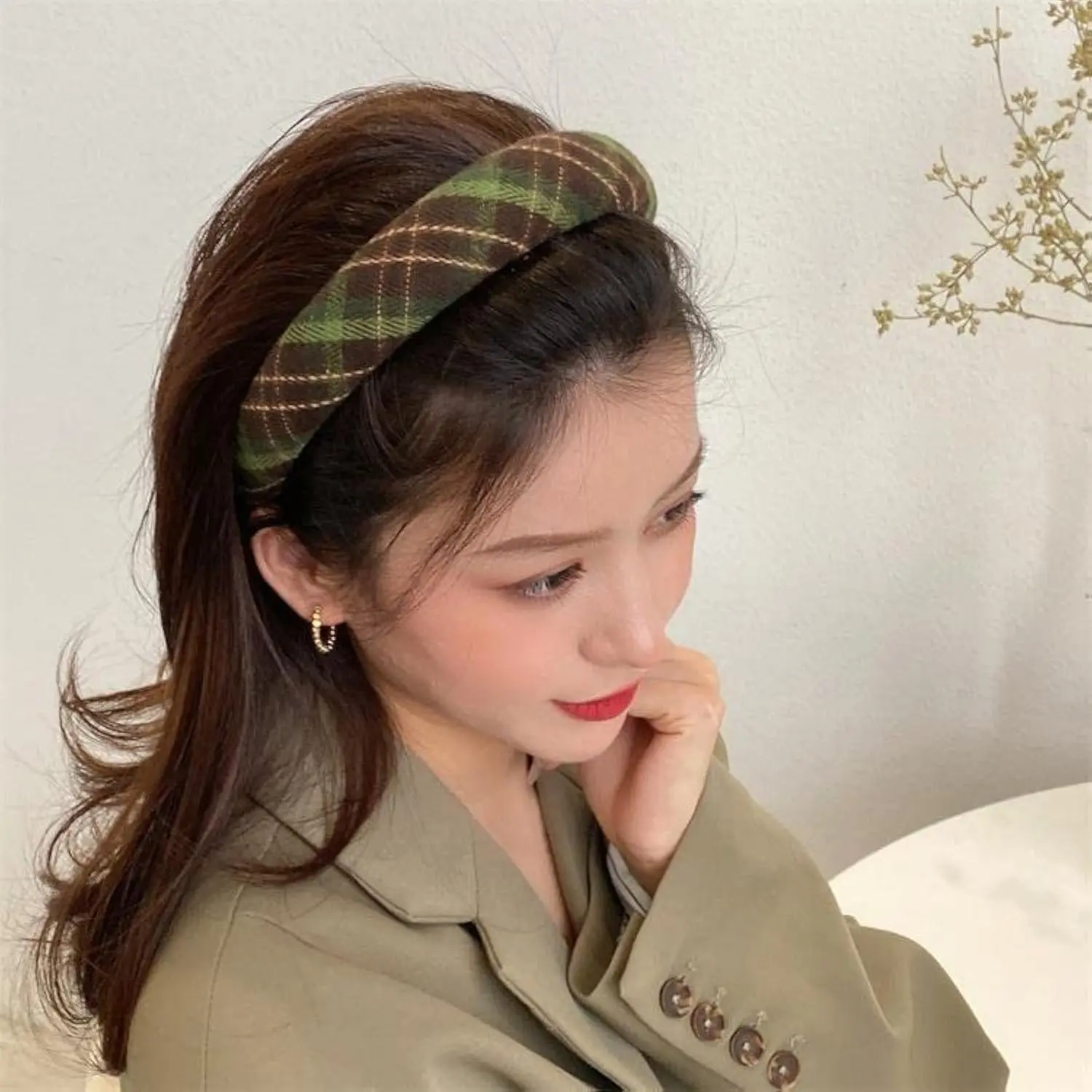 Women's & Girls' 1-Count Plaid Padded Headband - Soft Sponge, Buffalo Check, Wide Puffy Hair Accessory for Christmas Party, 1 Count (Pack Of 1)