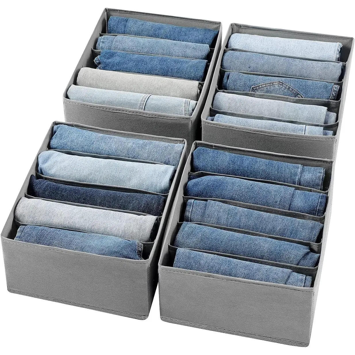 Jeans Drawer Organizers for Clothing, 5 Compartment Wardrobe Storage Box, Washable Clothes Organizer for Folded Clothes, Jeans, Pants, Leggings, t-shirts(Grey)