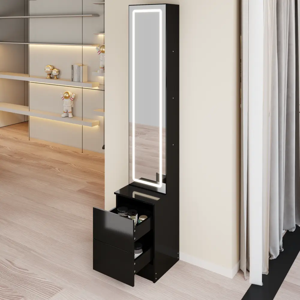 Length 11.8" x Width 15.7" x Height 63" LED Dressing Mirror Cabinet,Cosmetic Organizer Cabinet, Jewelry Cabinet, 3 colors, Adjustable Brightness, Extra Large Mirror, Multi Layer High Capacity Storage