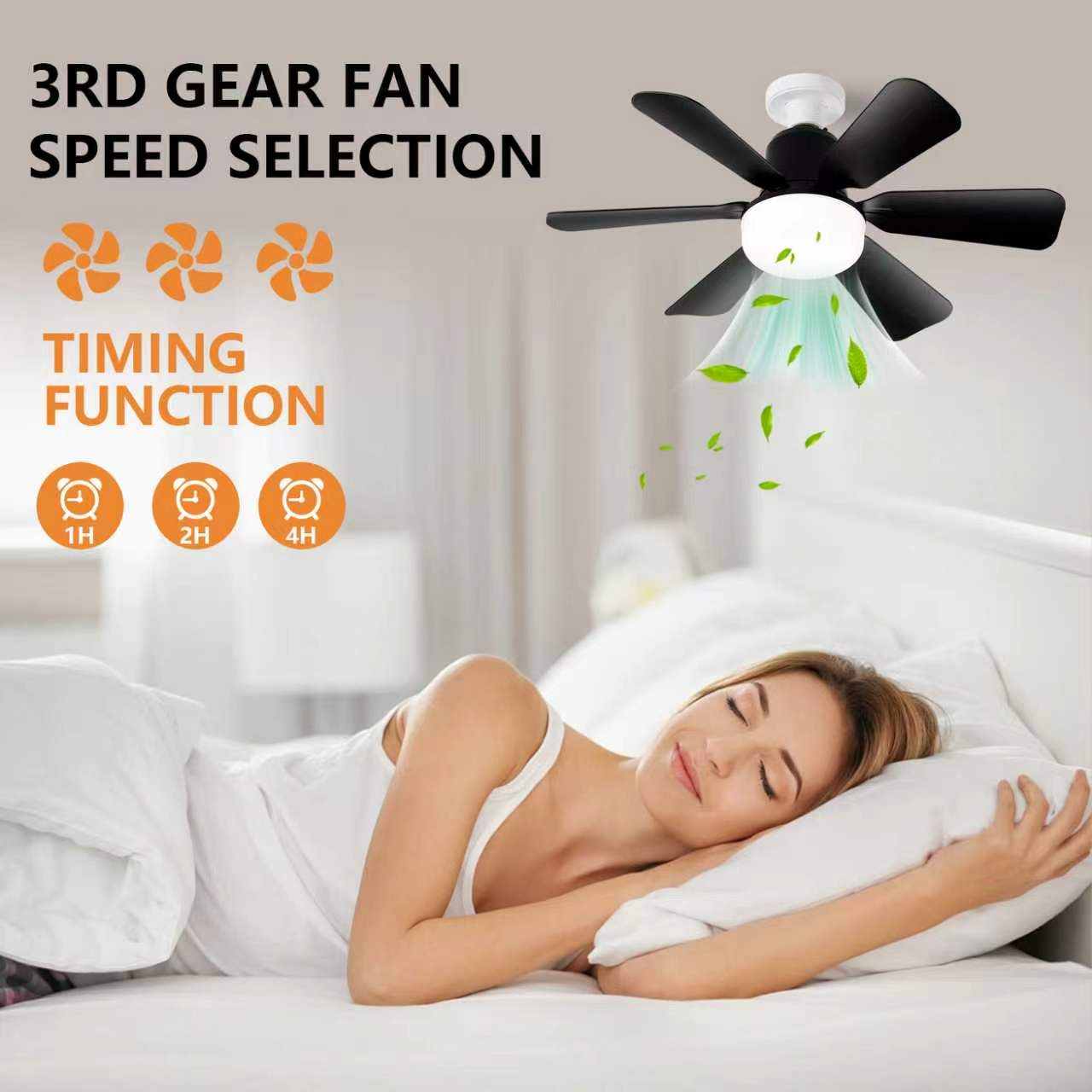 New E27 screw-in lamp holder fan light bulb with plug-in fan blade design, LED fan with three-speed adjustment lymphatic face brush pimple patch