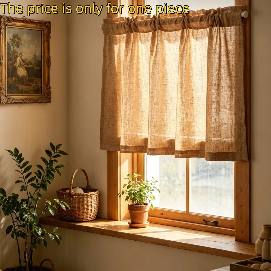 1pc Pure Minimalist Leaf Curtain, Coffee Shop Curtains, Kitchen Short Window Curtains, Home Decor Semi-Transparent Layer Curtain, Lightweight Curtains, Home Decorative Curtain