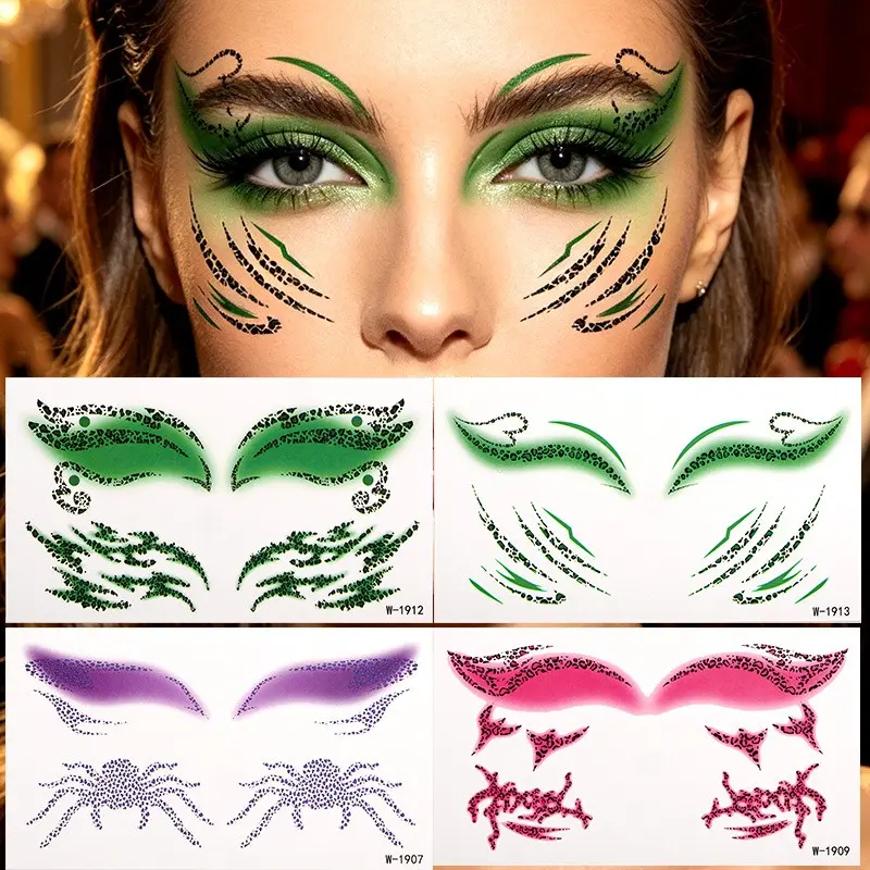 Halloween Leopard Print Face Makeup Stickers Animal Pattern Eye Temporary Tattoo Decals, Waterproof Long Lasting Cheek Eye Stickers for Women Girls Cosplay Masquerade Party, Cute Wild Leopard Print Face Tattoo Props for Trick Or Treat Club Bar Festival Ph