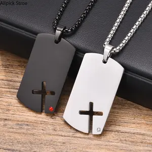 2 Pack Vnox Sideways Cross Dog Tag Necklaces for Men, Stainless Steel Cubic Zirconia Pendant, Anti Allergy Chain 70cm, Couple Gift for Him Husband