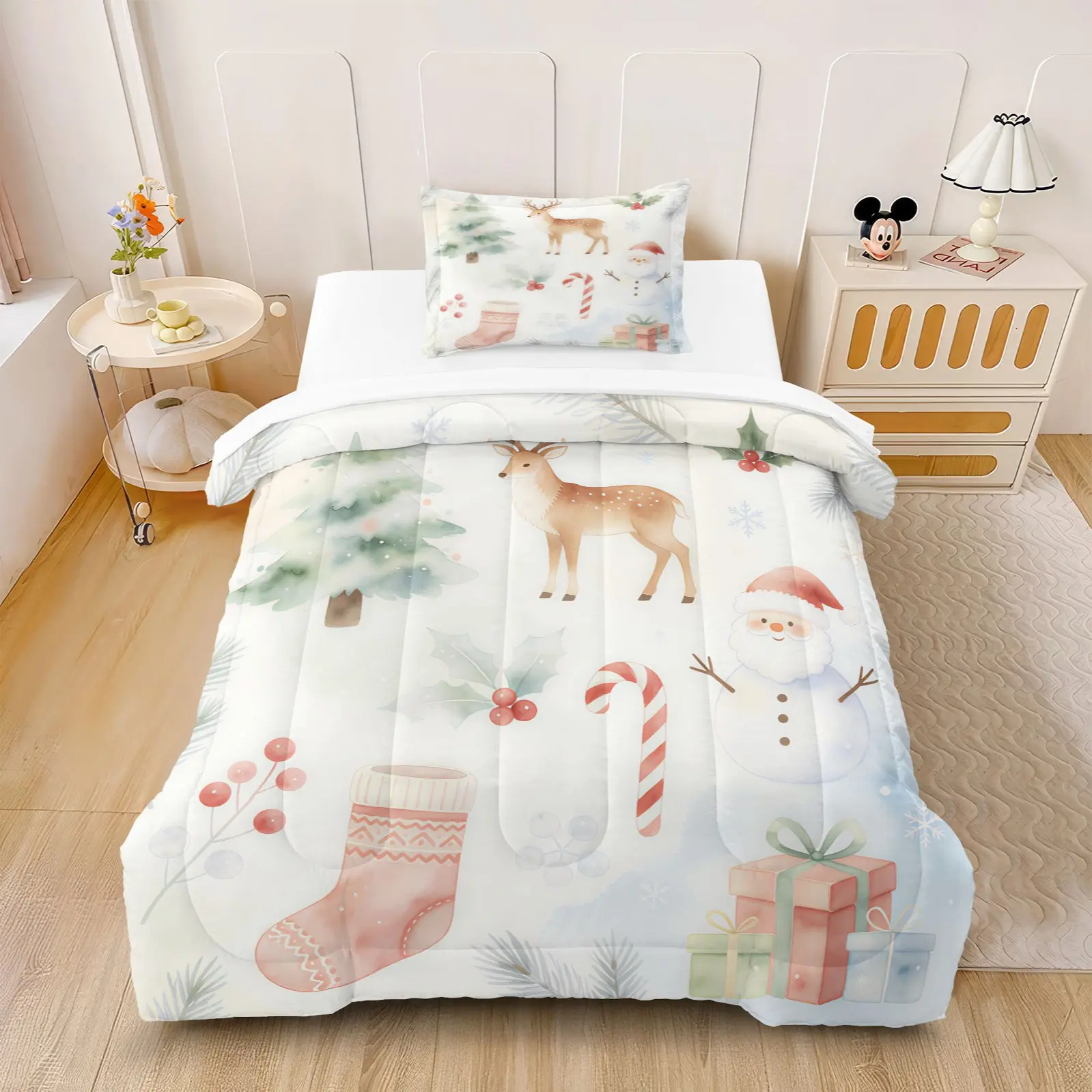 2/3Pcs Christmas Comforter Set, Winter Holiday Cartoon Print, Soft All Season Bedding With Filling No Pillow Insert