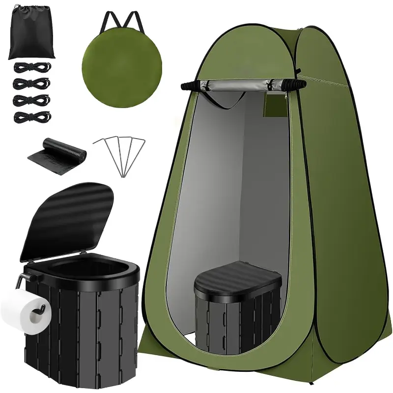Portable Toilet Kit, Camping Toilet with Pop-Up Privacy Tent Toilet Bags, Washable Portable Outdoor Showers Changing Rooms