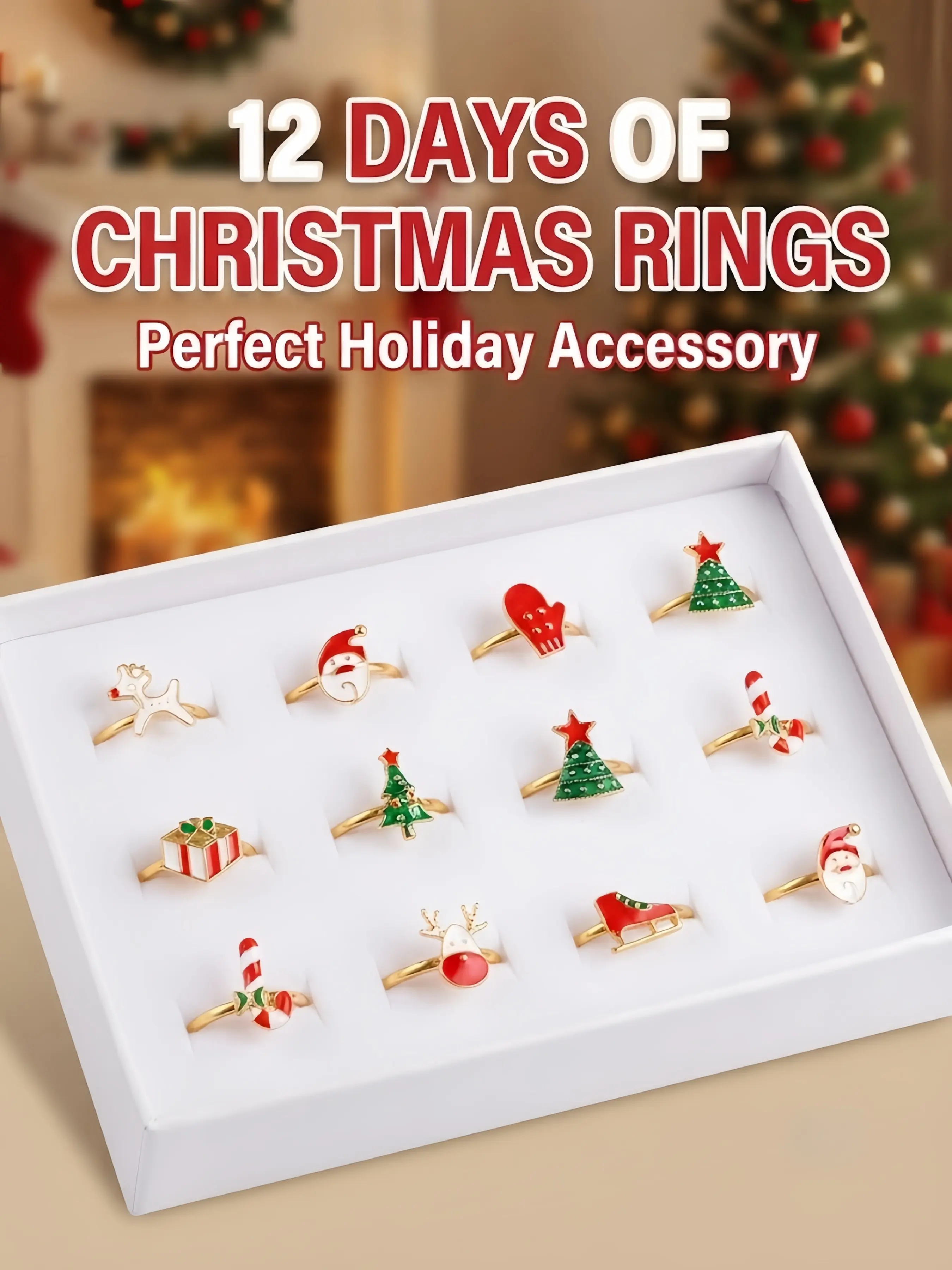 12 Pcs Women's Fashion Stackable Rings, Christmas Retro Oil Drop Reindeer Snowman Santa Ring Set, Adjustable for Daily Wear, Holiday Party Gift