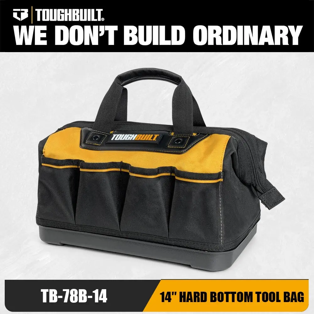 Toughbuilt 14" Hard Base Tool Organizing Bag, Multi-Pocket Heavy Duty Tool Storage, Portable Tool Carrier for DIY Household Construction Auto Maintenance
