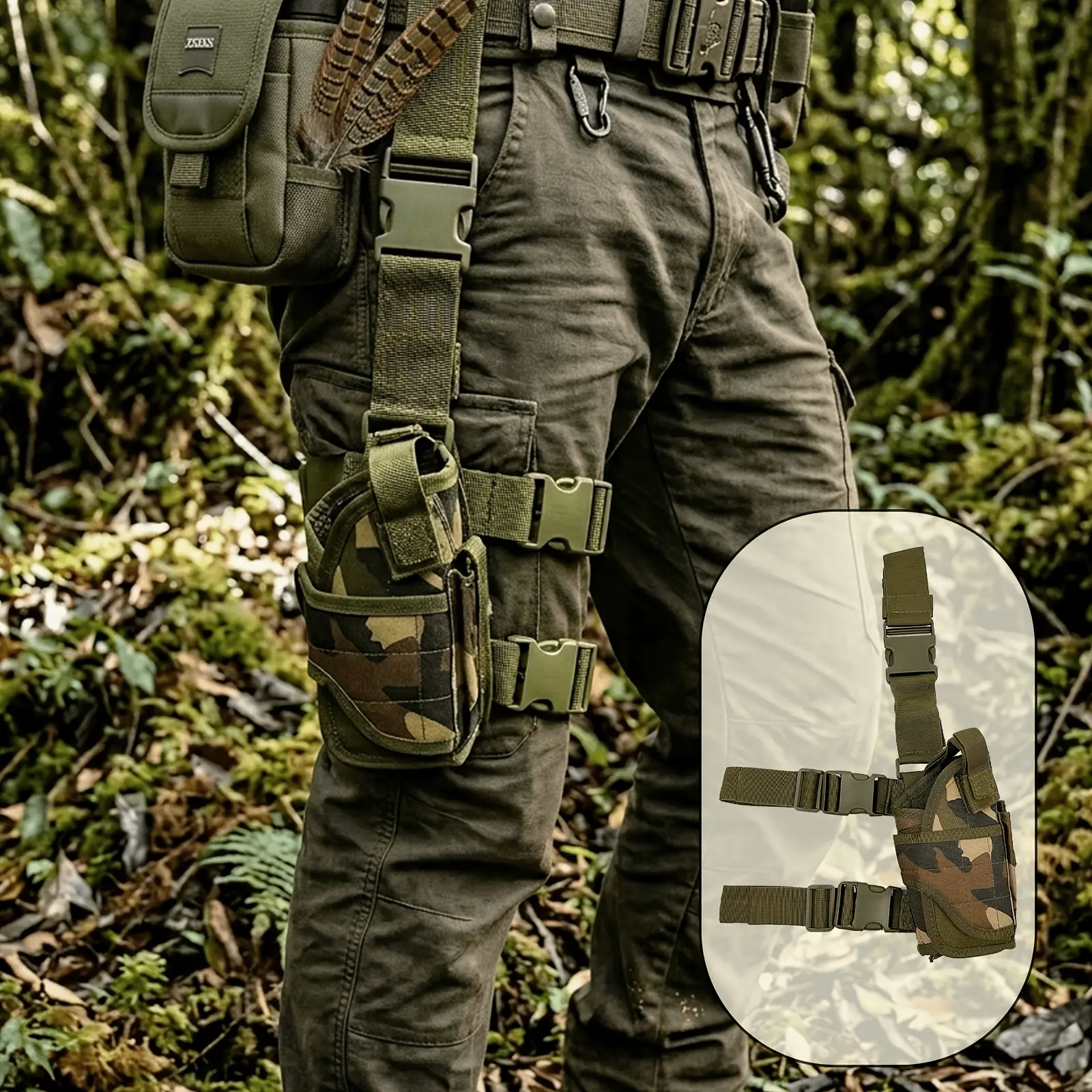 Universal Drop-Leg Holster – Adjustable thigh holster with quick-release buckle; a rugged, durable platform for men, offering a secure fit; tactical gear suitable for outdoor training, running, and hunting.