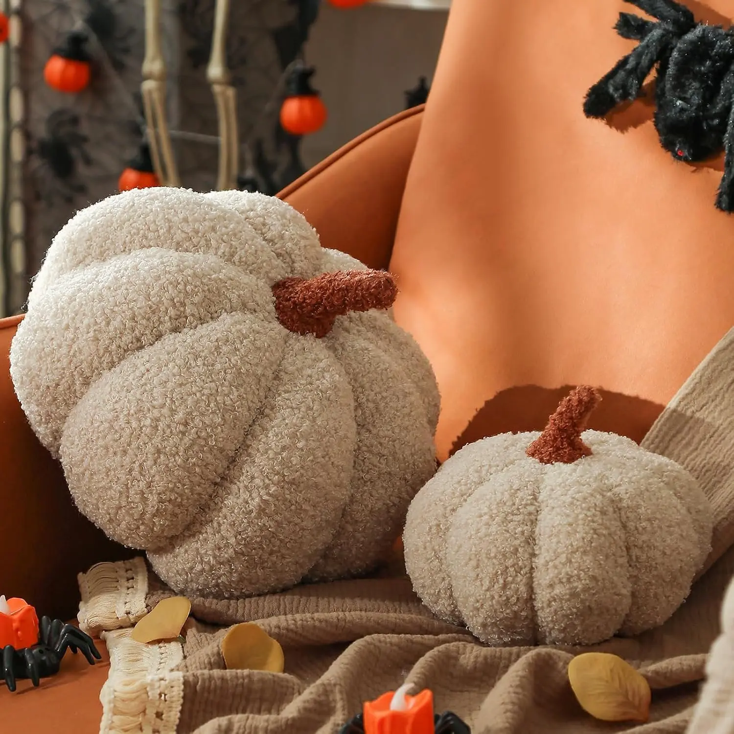 Pumpkin Pillows, Halloween Pumpkin Pillow Set of 2,  | Halloween Pillows for Fall Room Decoration, Teddy Fleece 6x12&4x7 Inches Accent Cushion Gifts for Holiday