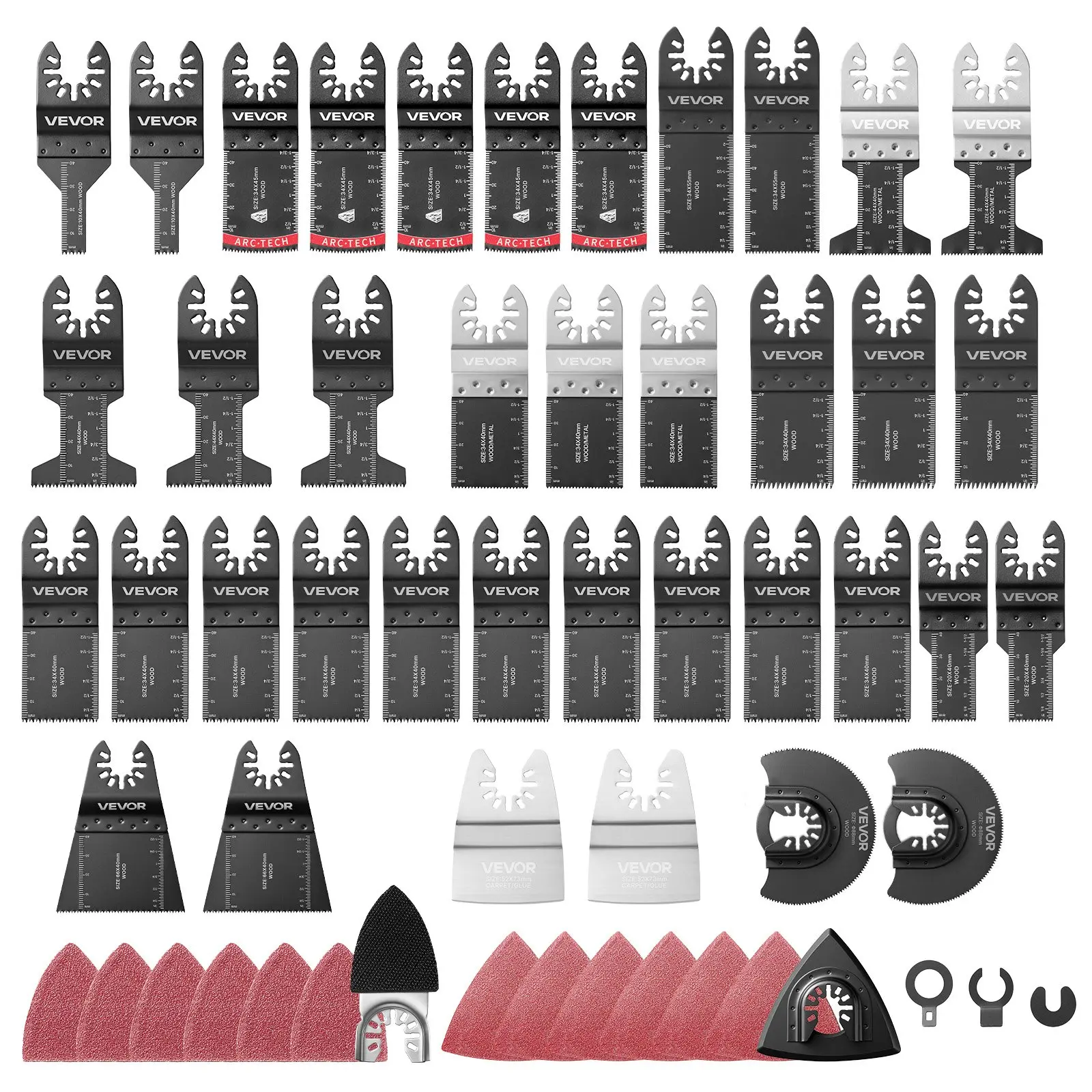VEVOR 160-Piece Oscillating Saw Blades and Sanding Kit - 36 Universal Multi Tool Blades with 2 Scrapers, 2 Sanding Pads 120 Sandpapers, 11 Types Oscillating Multitool Blades for Wood Plastic Metal