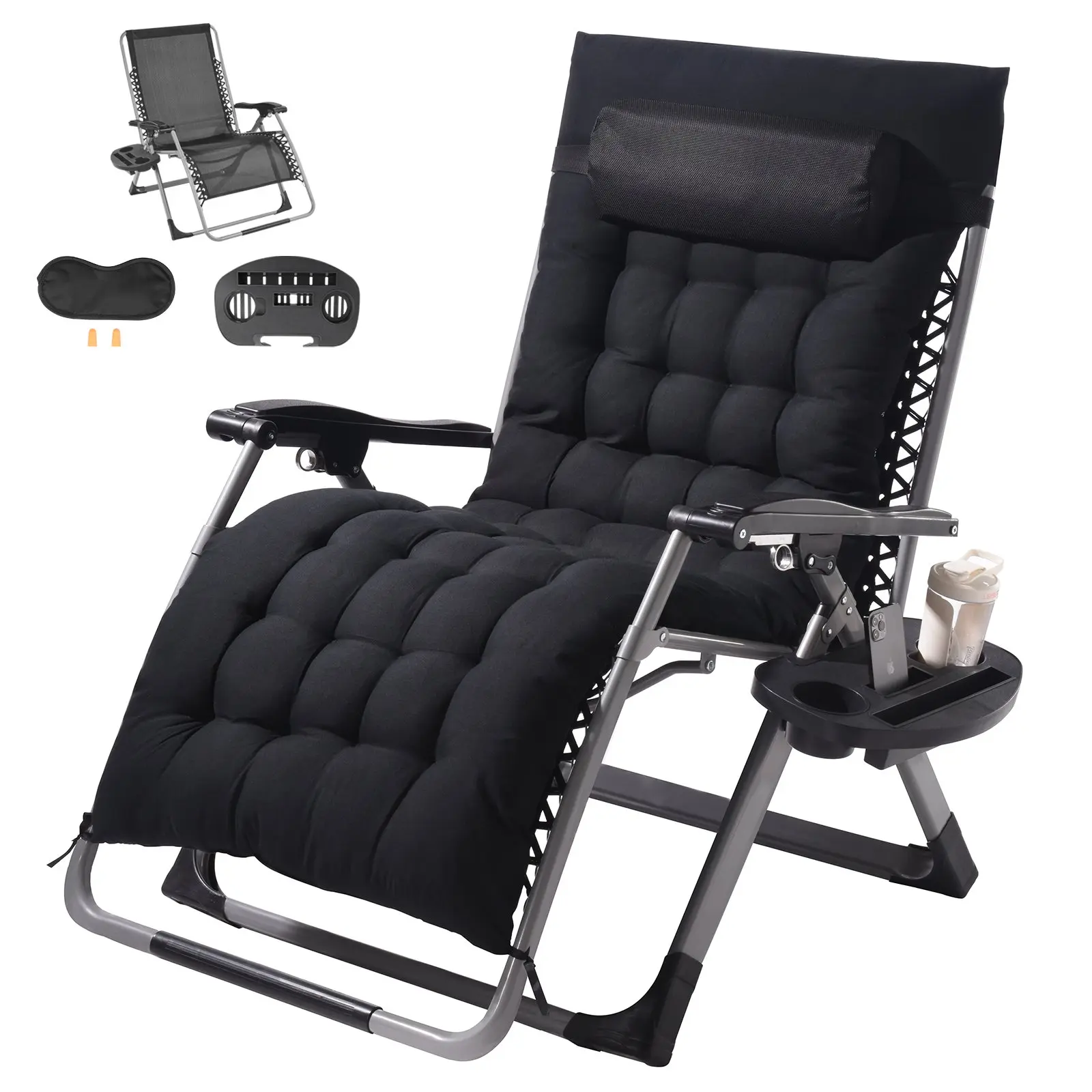 【Summerfinds】VEVOR Zero Gravity Chair, 33 inch Zero Gravity Recliner Lounge Chair for Indoor and Outdoor, Adjustable Anti Gravity Chair with Cushion, Headrest, Footrest, and Cupholder, 500 lbs, Black