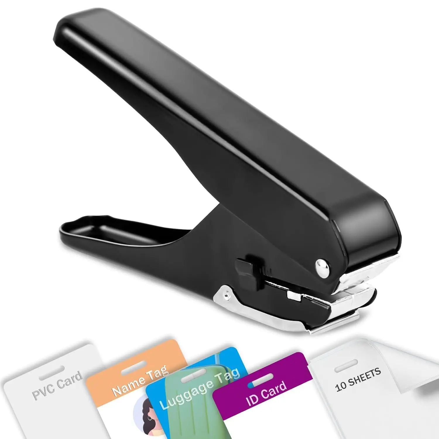 Heavy-Duty All Metal Slot Punch, Handheld Badge Hole Puncher for Paper (Max 10 Sheets), PVC ID Cards, Luggage Tags, Name Tags & Badge HoldersGift