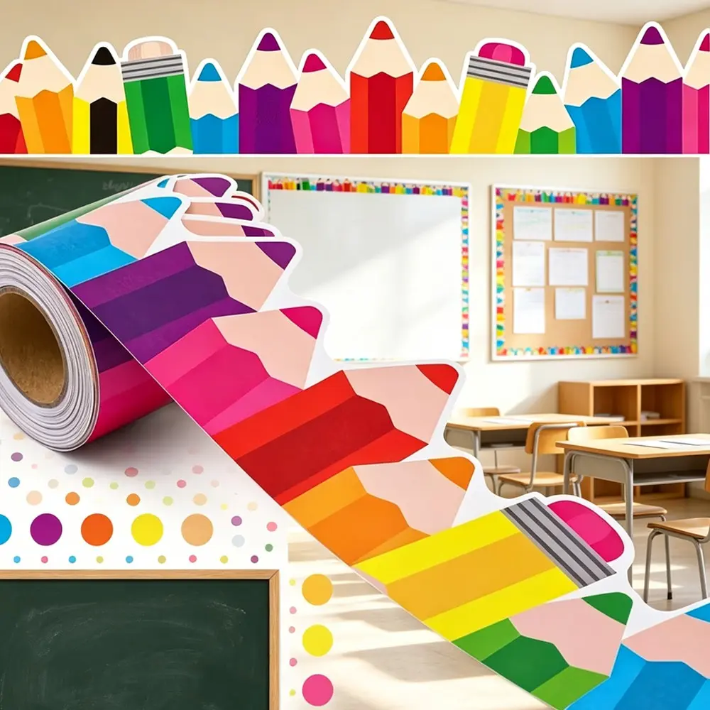 196.85 Inch Colorful Pencil Stickers, Classroom Wall Decals, Library Wall Decor, Kids Room Wall Art, Window, Bedroom, School Decor