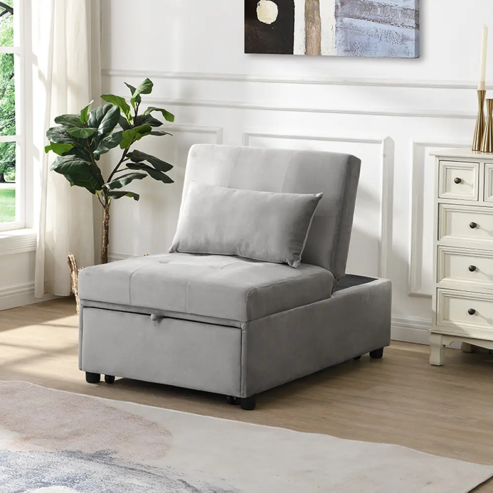 Folding Ottoman Sofa Bed, Gray Indoor Furniture