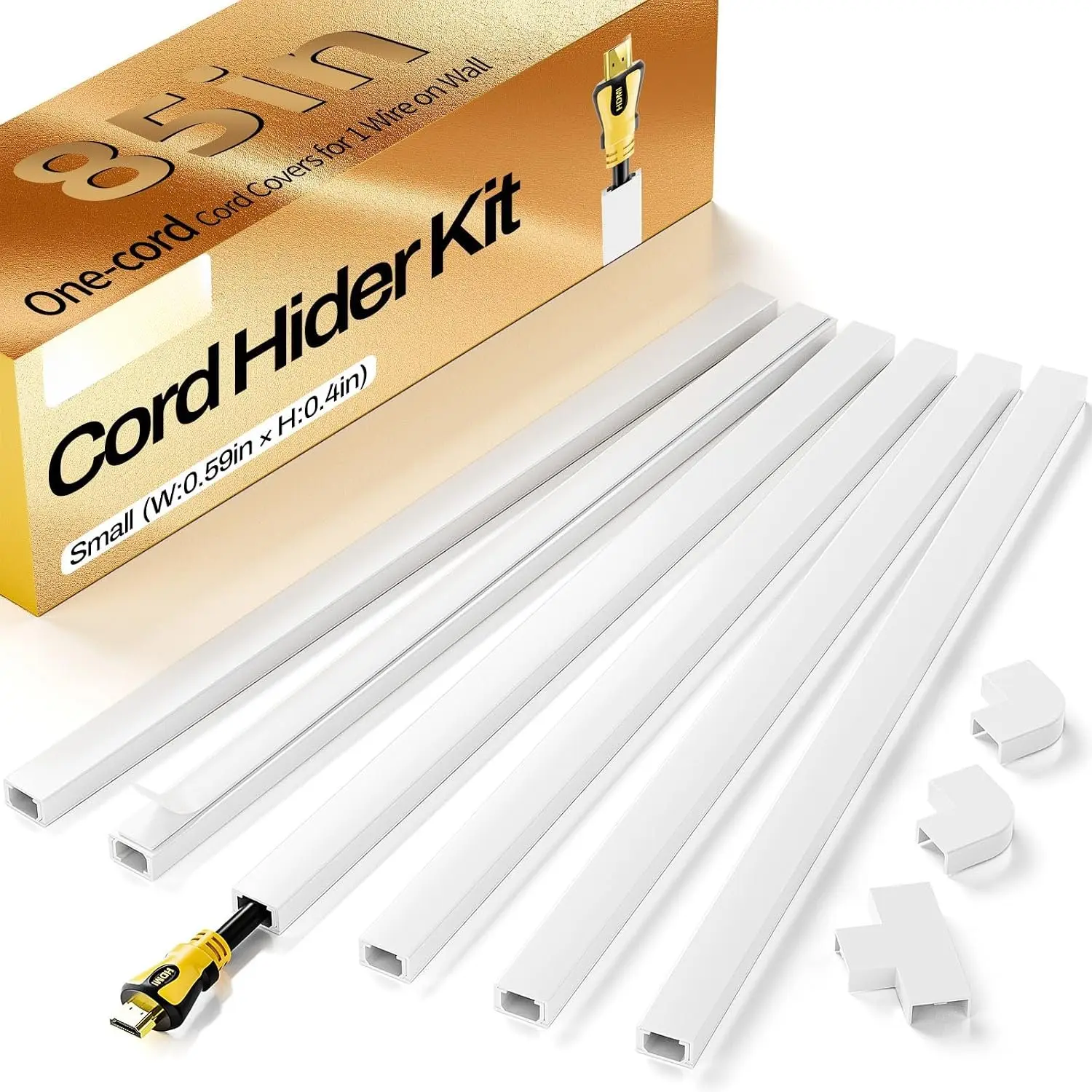Cord Hider, Cord Covers for Wires  Wall, -Cord  Hider, Self-Adhesive Wire Hiders Wire Covers for TV Cords  Wall, Easy Mount  Cover Management Kit, 6X W0.59 H0.4in, White