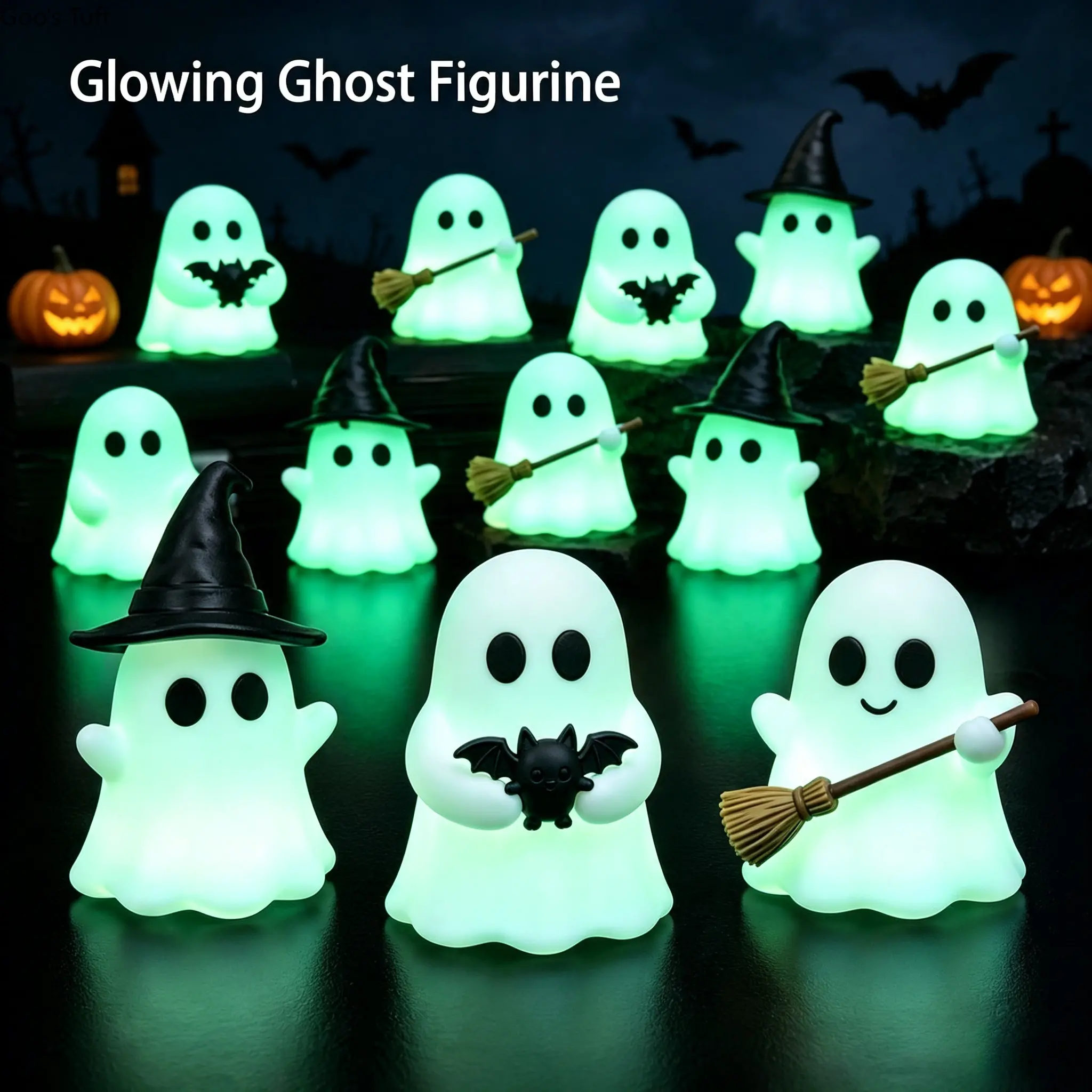 Glow-in-the-Dark Halloween Ghost Figurine, Creative Mini Desktop Ornament, Micro Landscape Decor Accessory