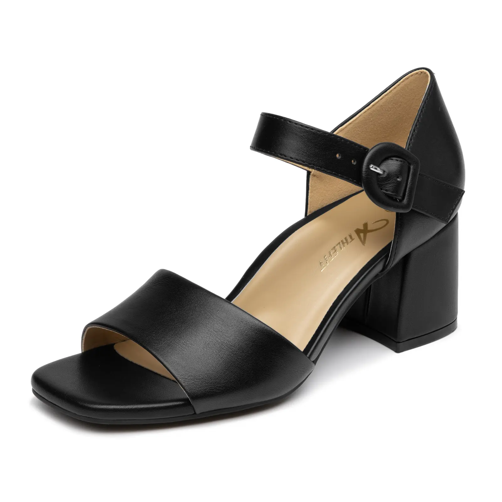 Athlefit Women's Comfy Square Toe Heeled Sandals, Orthopedic Arch Support Chunky Low Block Heel with Adjustable Strap for Office Work, Comfy Sandals, Breathable Sandals