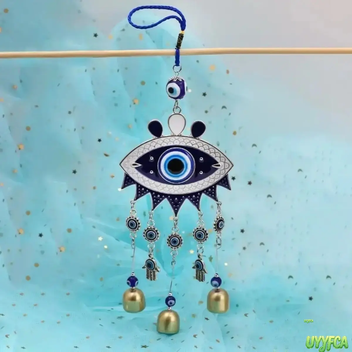 Evil Eye Wall Hanging Decoration, Traditional Hamsa Hand Good Luck Protection Charm with Glass Beads and Brass Bells for Indoor/Outdoor Door/Window, Protector,back to school,back to school haul