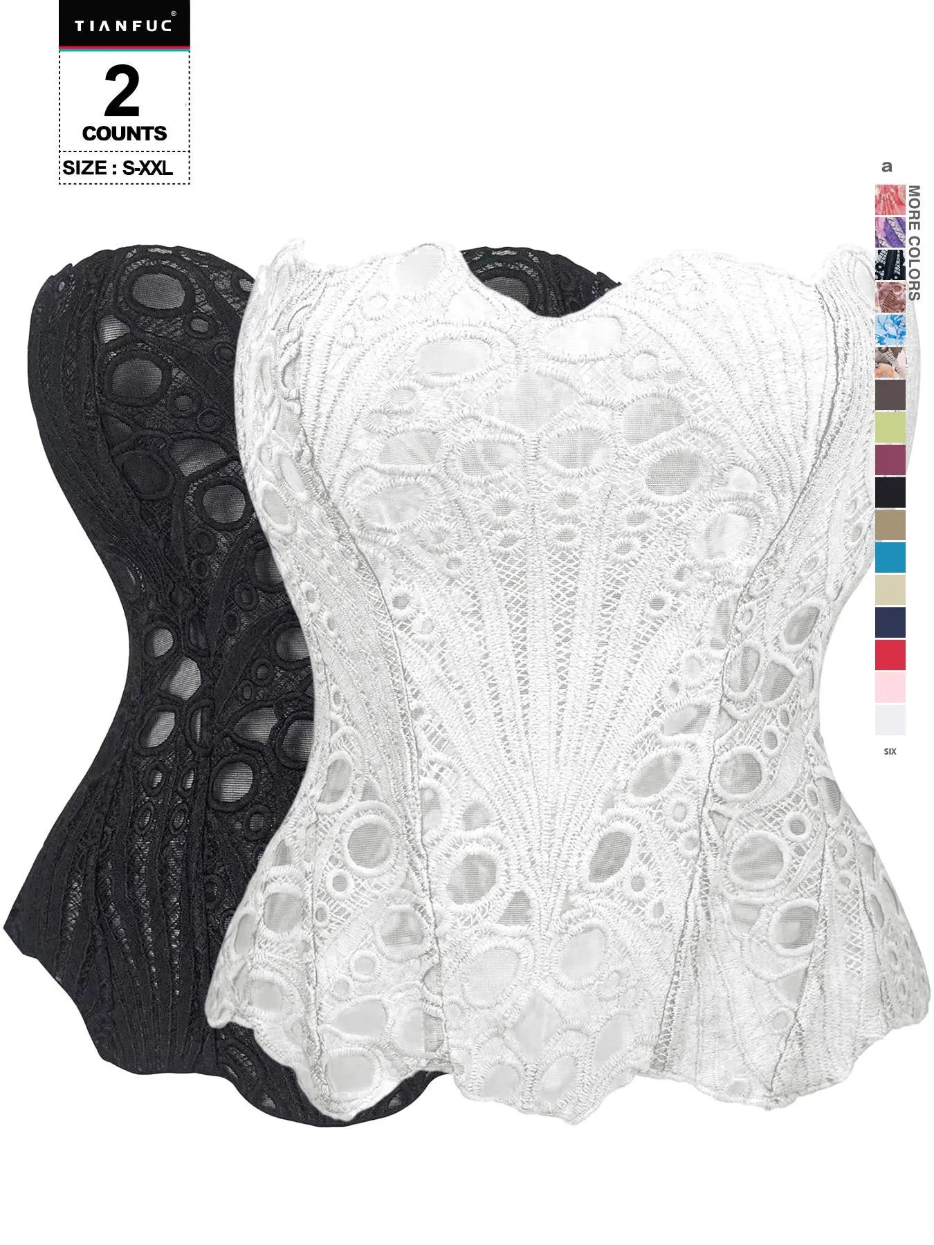 Sweetheart Scalloped Strapless Floral Cutout Lace Corset, Adjustable Back Ribbon, Hourglass Waist Cinching Bustier Top, Multiple Colors