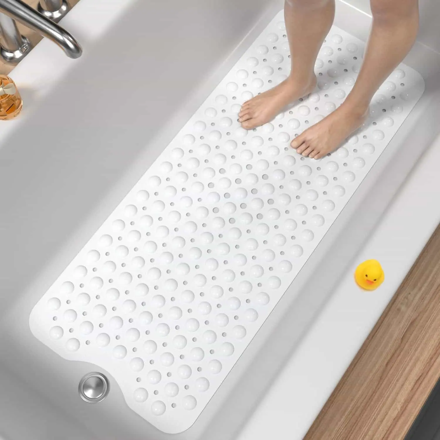 Shower Floor Mat 40x16 Inch,Non Slip Bath Mat With Firm Suction Cups,Extra Large Machine Washable Bathtub Rug,Drain Holes Keep Tub Clean,Waterproof Mold Resistant Rubber PVC Mat,Blue Black Transparent Light Gray,Home Essentials For All Ages Family