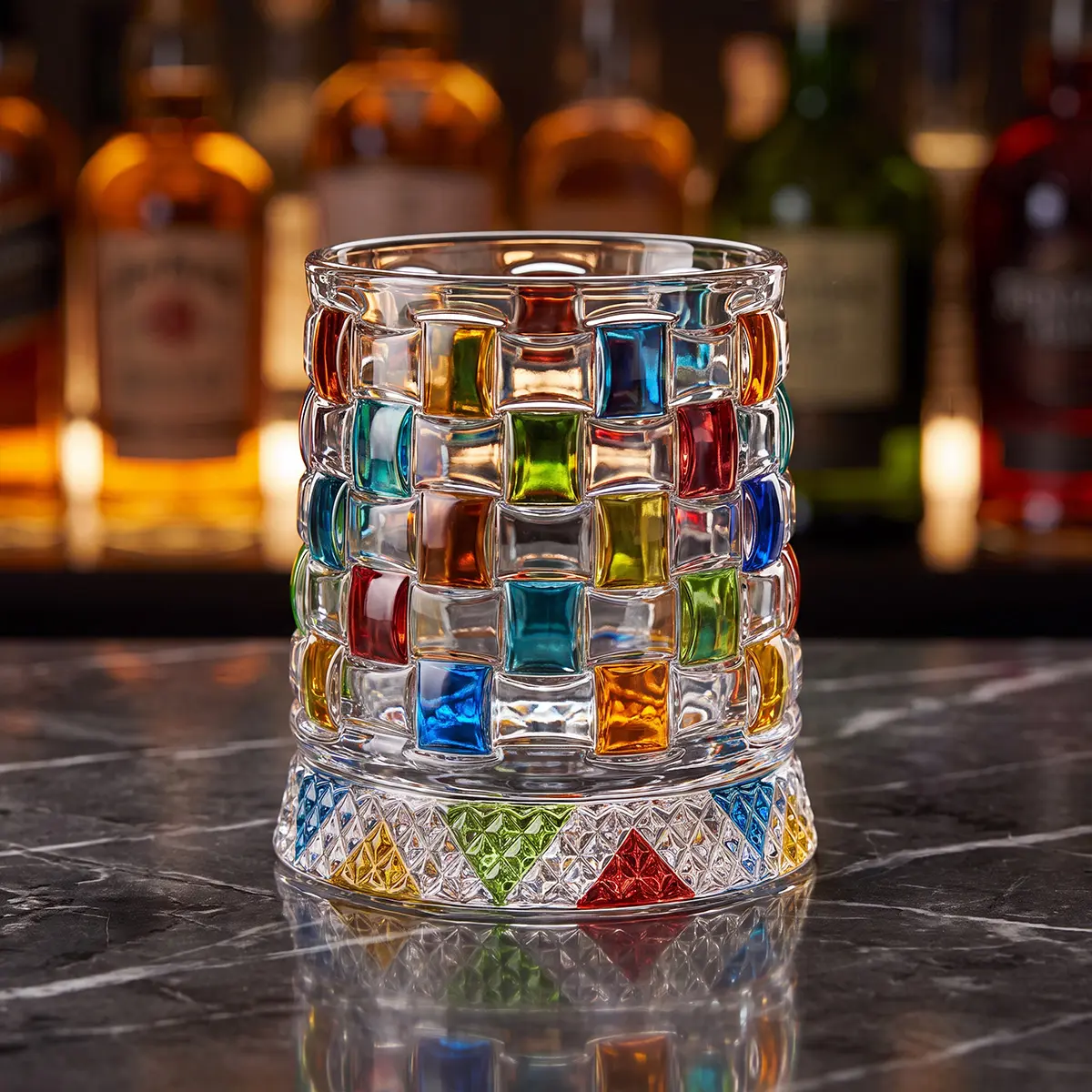 SummerWins 【 Misshappy 】 Luxury 360 ° Rotating Handmade Crystal Whiskey Glass with Embossed Base Glass, Luxury Home Bar Blender, Bourbon Cocktail Exclusive, Whiskey Enthusiast Unique Gift, Rotating Glass