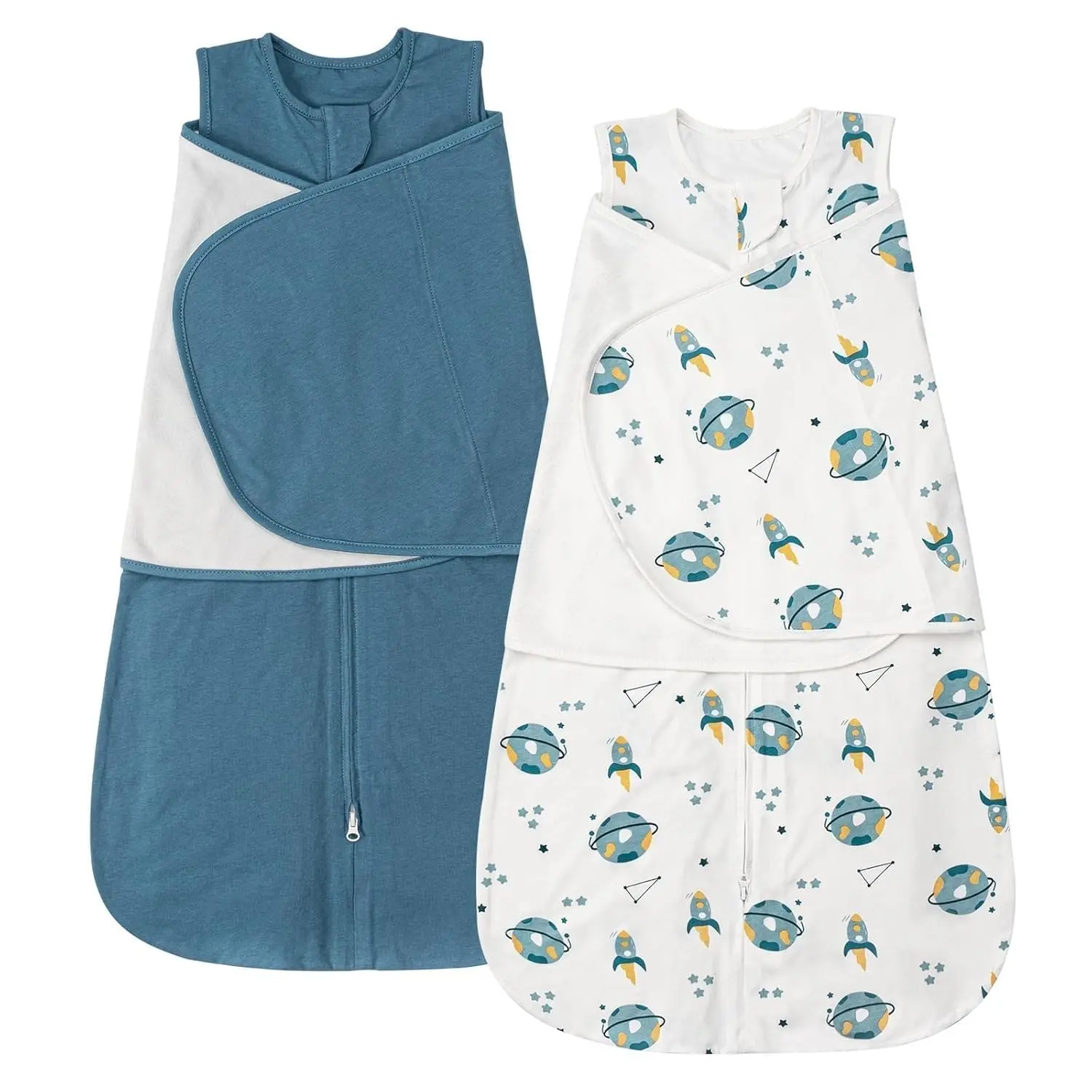 Sleep Sack Swaddle 0.5 TOG Baby Wearable Blanket 100% Cotton Baby Swaddle Blanket for Newborns 6-12 Months for Boy Girl, Blue&Space