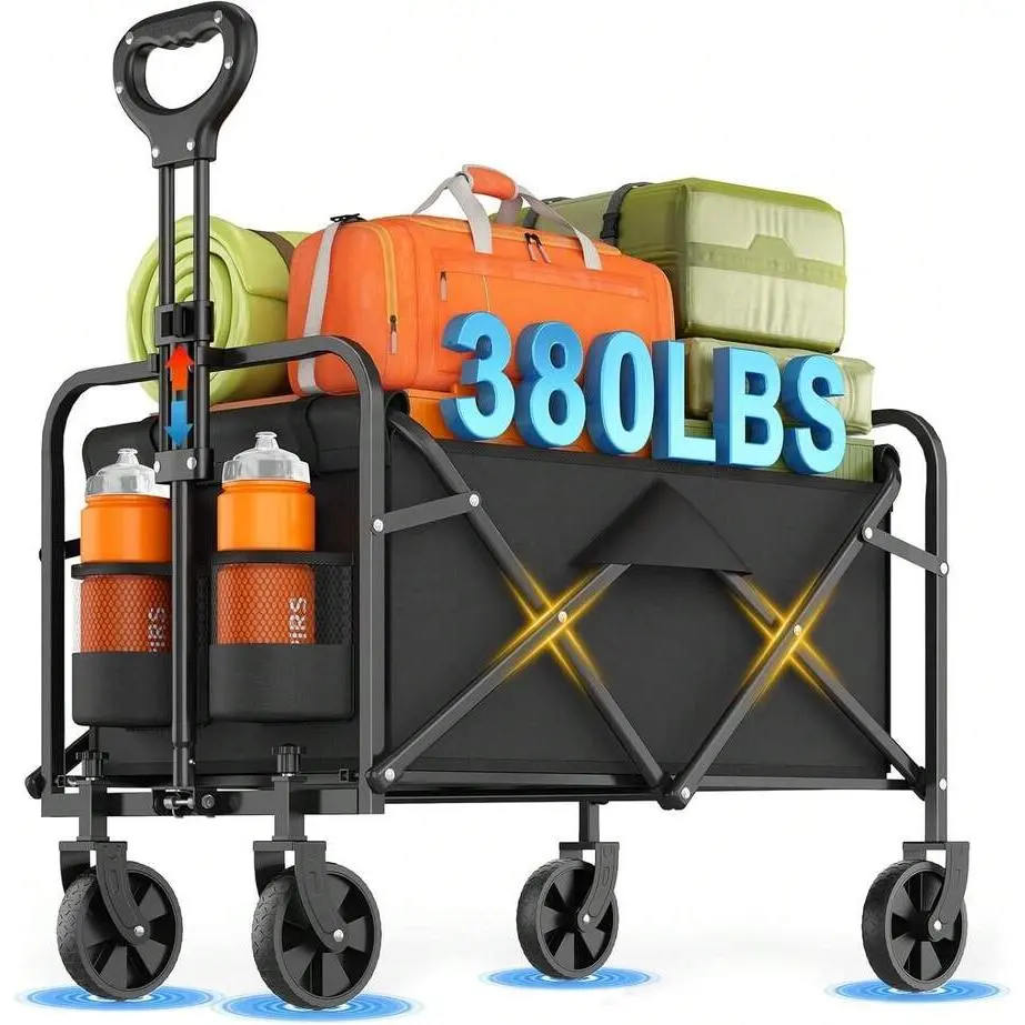 2026  All Terrain Folding Wagon Heavy Duty Collapsible Cart With Large Wheels For Beach Sand Camping Garden