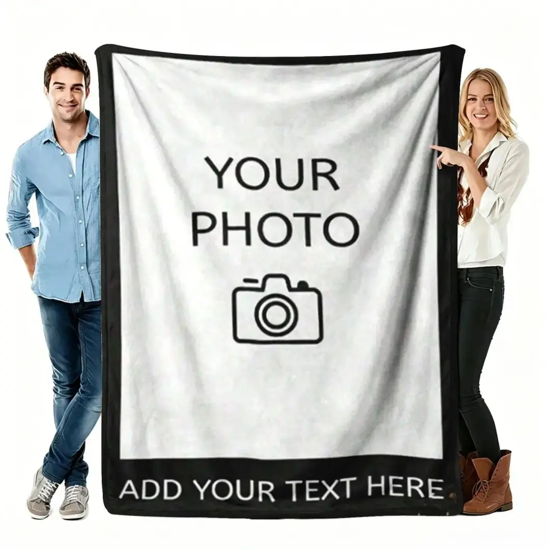 Personalized Photo & Text Custom Flannel Throw Blankets, Custom Picture Name Keepsake Cooling Blankets All Season Quince Bedding, Decor Blankets for Family Sofa Bedroom, Meaningful Birthday Holiday Gift for Loved Ones