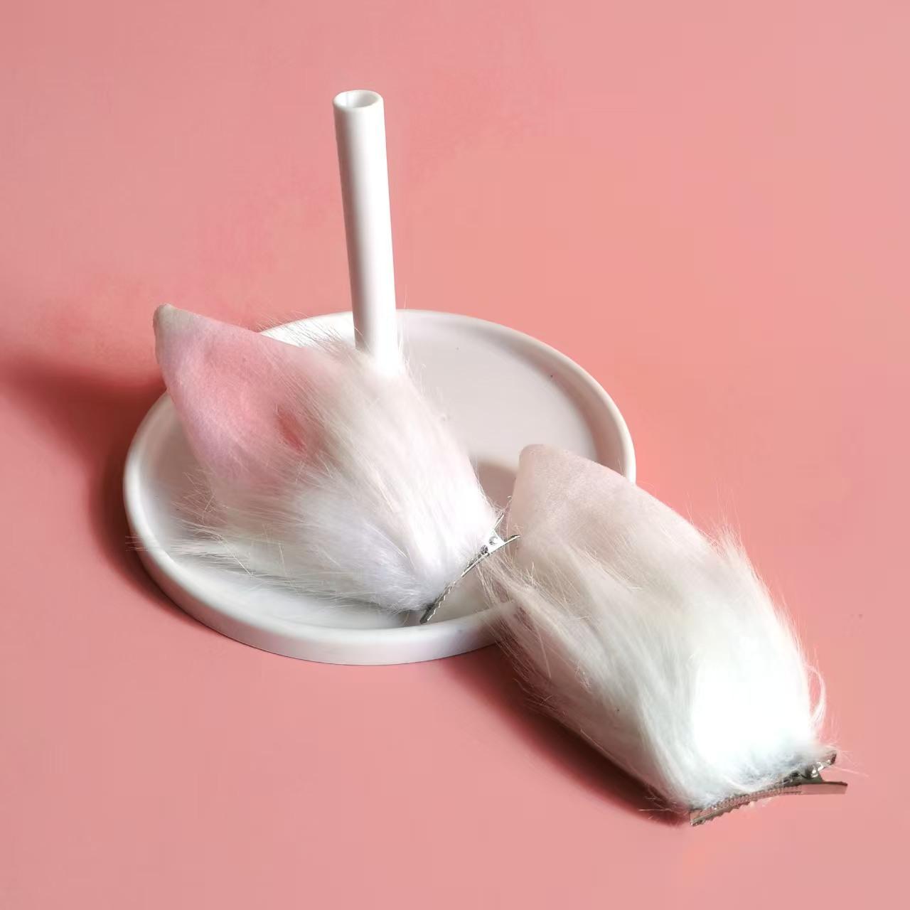 Fluffy Bunny Ears Hair Clips Rabbit Bunny Halloween Costume Accessories Pink White Rabbit Hair Accessories Plush Furry Rabbit Hair Clips Barrettes for Bunny Girls Womens Halloween Easter Bunny Ears