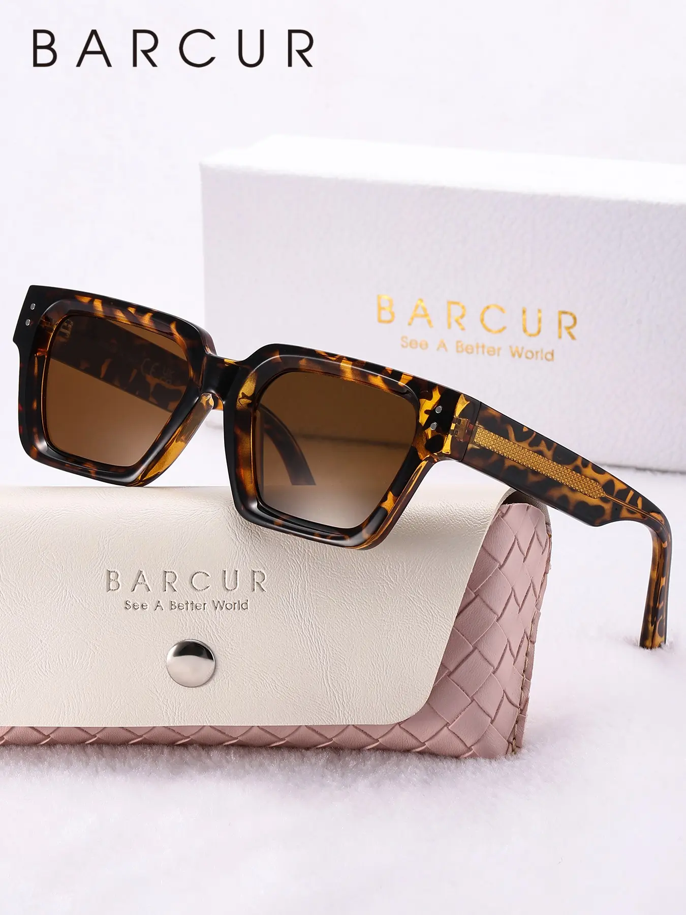 BARCUR Vintage Oversized Trendy Square Sunglasses Polarized UV400 Protection, PC Frame Fashion Eyewear for Women, Shopping, Travel, Outdoor Activities, Summer Wear