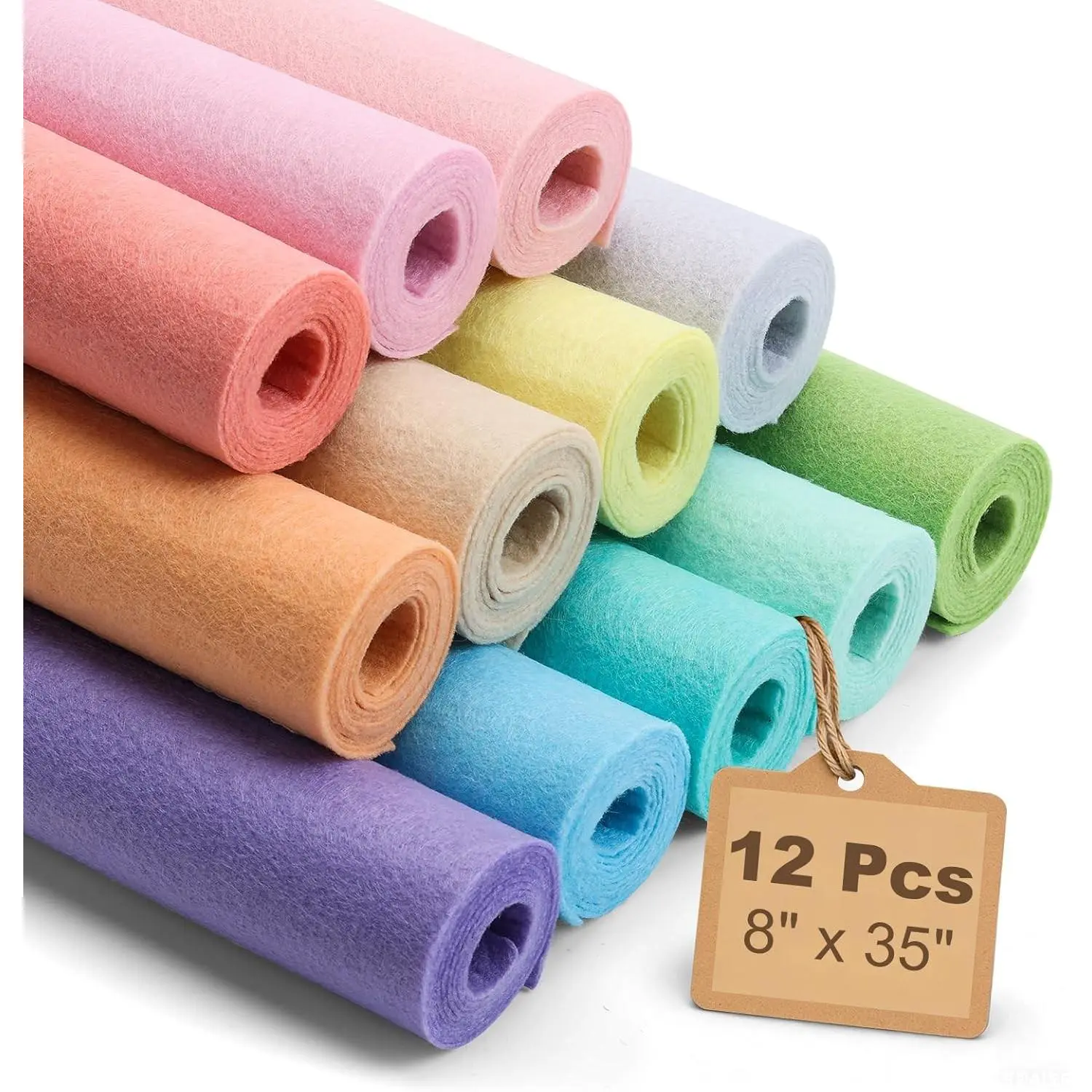 Large Stiff Felt Sheets 8"x35" – 12 Assorted Colors Felt Fabric Bundle Pack, 12 Rolls Pastel Macaron Nonwoven Squares for DIY Crafts, Sewing & PatchworkGift