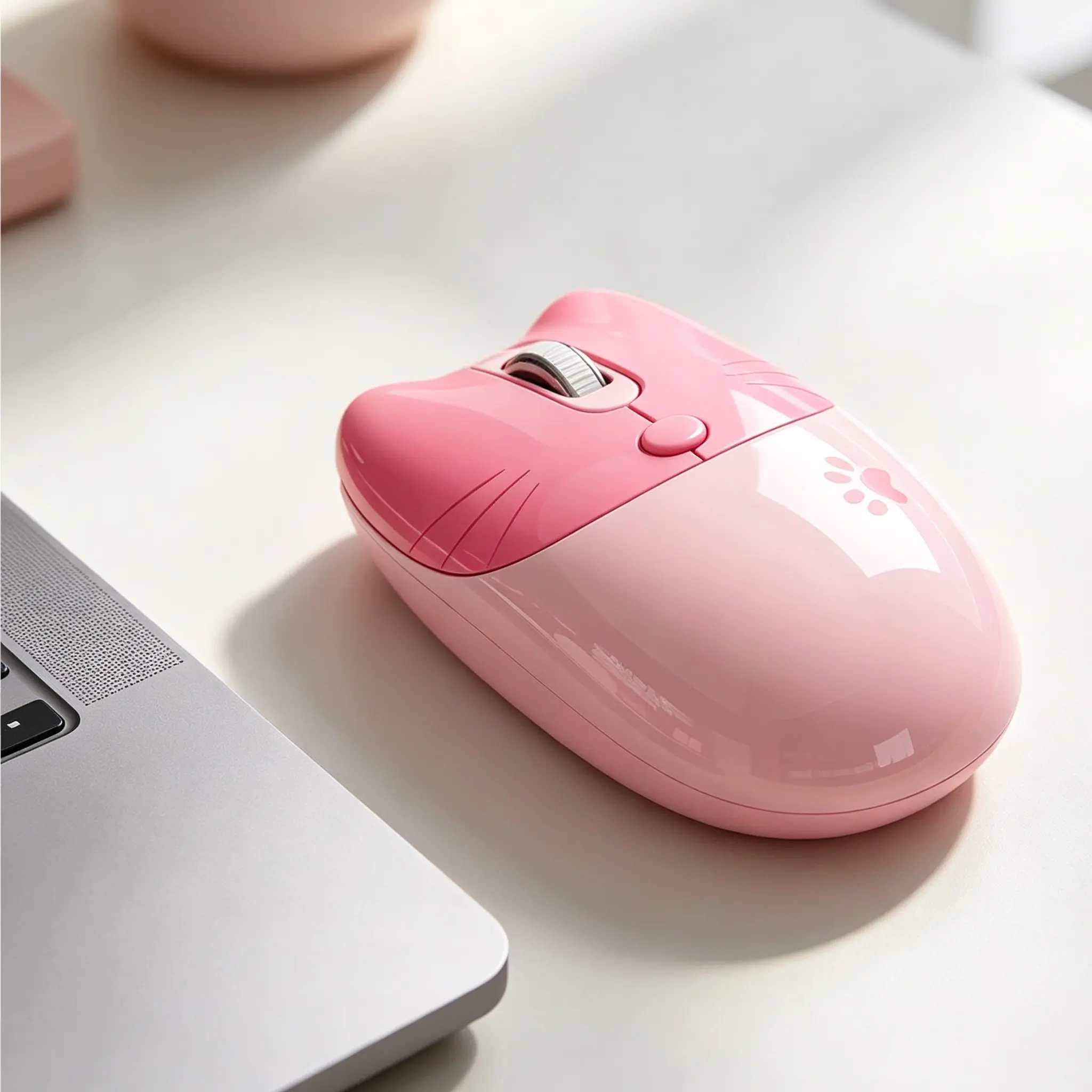 MOFii M3DM Pink Gradient Cat Dual-Mode Wireless Mouse, Cute Paw Design Ergonomic Office Mouse with 3 Adjustable DPI, Pc Mouse Wireless, Compatible with Laptops, Desktops & Tablets