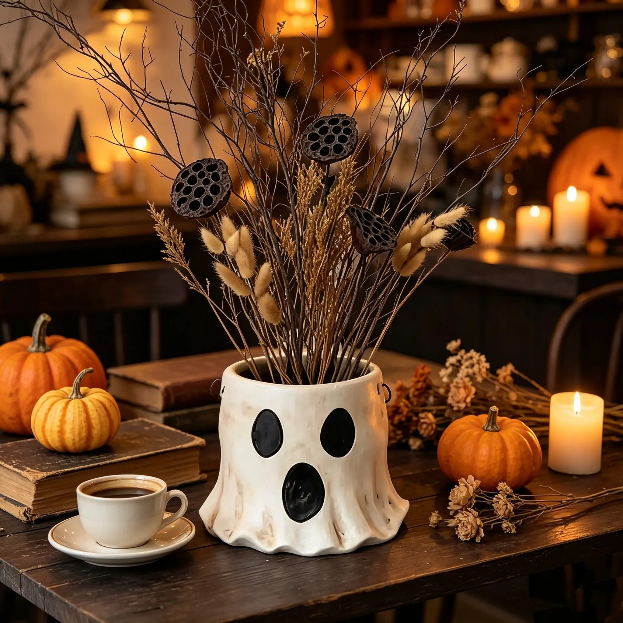 Halloween Ghost Planter Candy Bucket, Resin Flower Pot, Garden Planters, Plant Pots Indoor, Indoor & Outdoor Decor, Party Decoration, Atmosphere Creator, Home Gathering Gift Idea