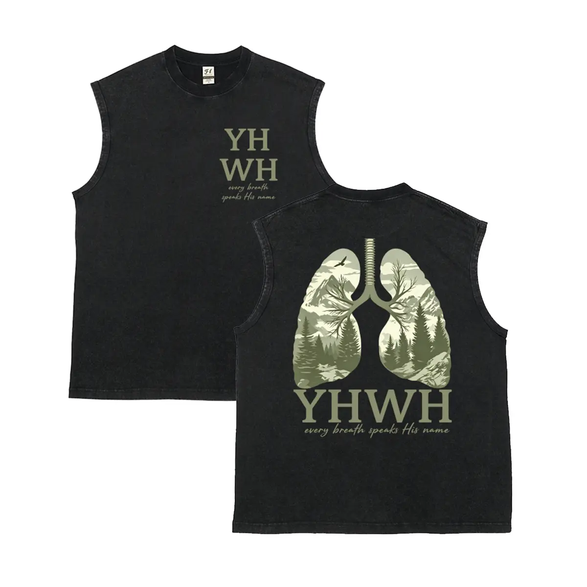Unisex YHWH The combination of human lungs and forests Graphic Washed Vest Personalized Pattern Y2k Clothing Round Neck Washed Vest,Women's Clothing 100% Cotton, Menswear, Top, Vintage Style,Summer Casual Oversized