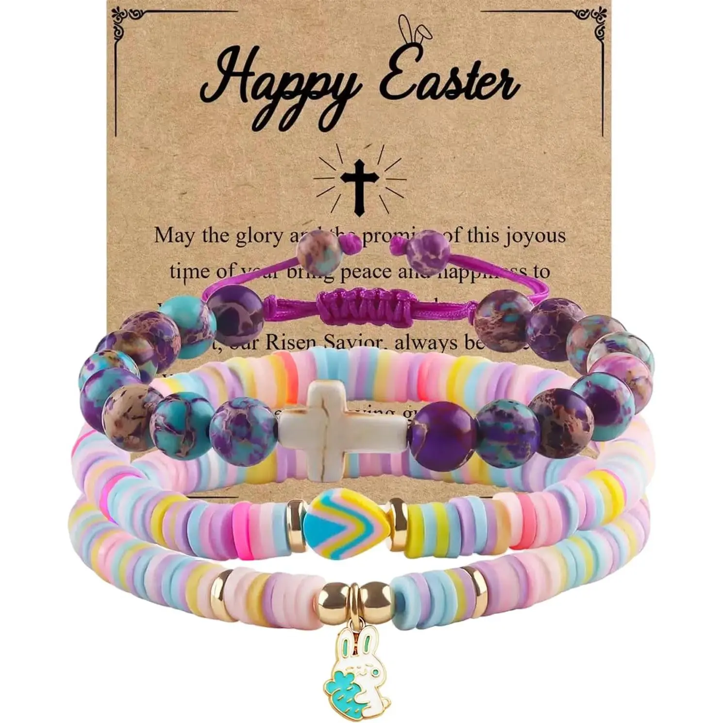 Bracelet Baptism Gifts Easter Basket Stuffers First Communion Adjustable Clay and Stone Christ Holy Water Bracelet Faith  for Granddaughter Niece Daughter