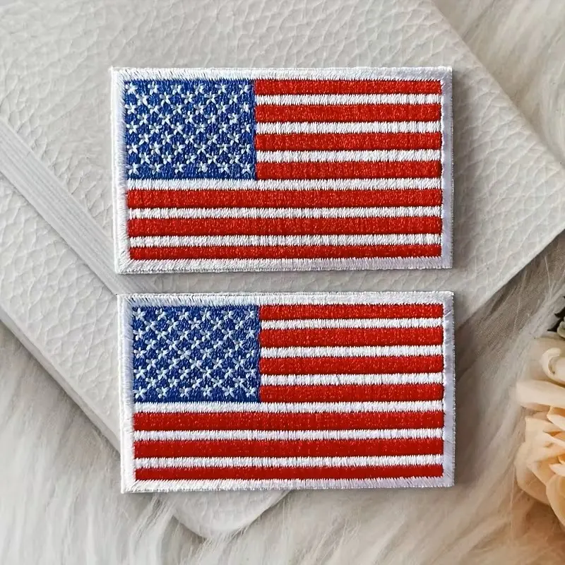 2 Piece American Flag Embroidered Patch Badge, Ideal for Clothing, Bags, Home Decor, Add Patriotic Touch, Perfect for DIY Projects, Embroidery Patches