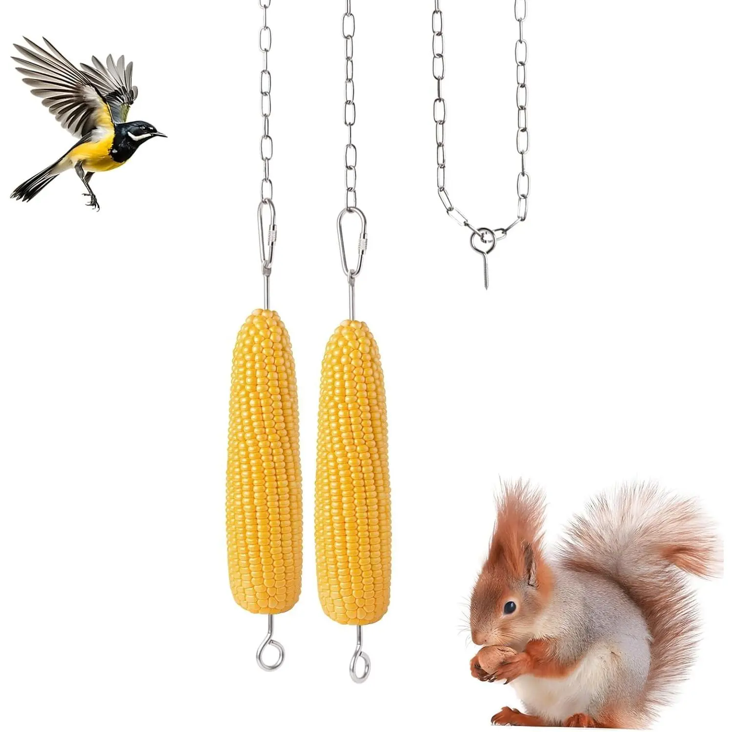 Durable 304 Stainless Steel Hanging Squirrel Feeder Outside, Squirrel Feeders for Outdoors, Chipmunk Feeder, Squirrel Food for Backyard Squirrels Hold Corn, Corn Cob(2Feeder Rod-32Inch)