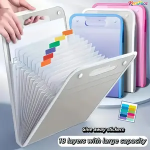1 Pc 13-Pocket Expanding Accordion File Organizer, Waterproof Document Bag with 12 Classification Labels, Durable Portable Files Organizer, Available in White, Pink, Green & Blue for Office & School Use